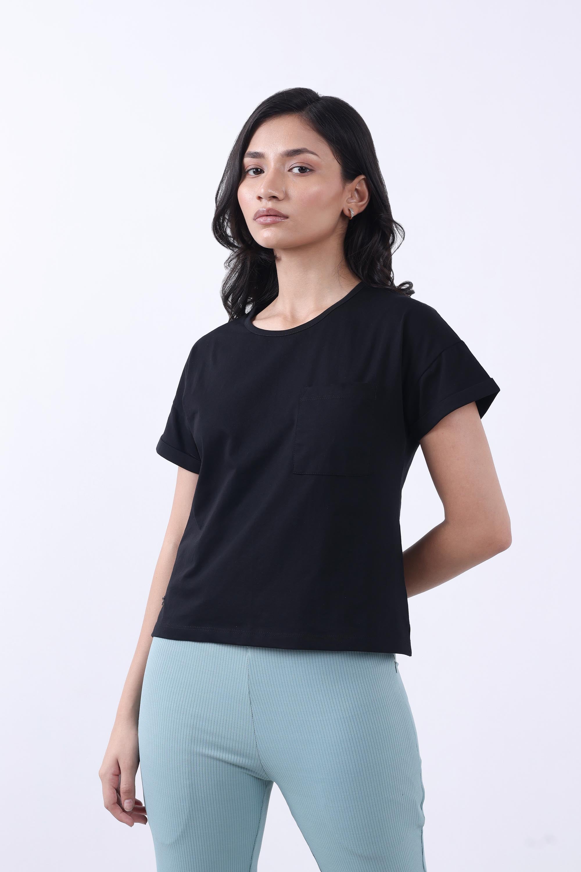 SOLID BLACK WOMEN T-SHIRT-4