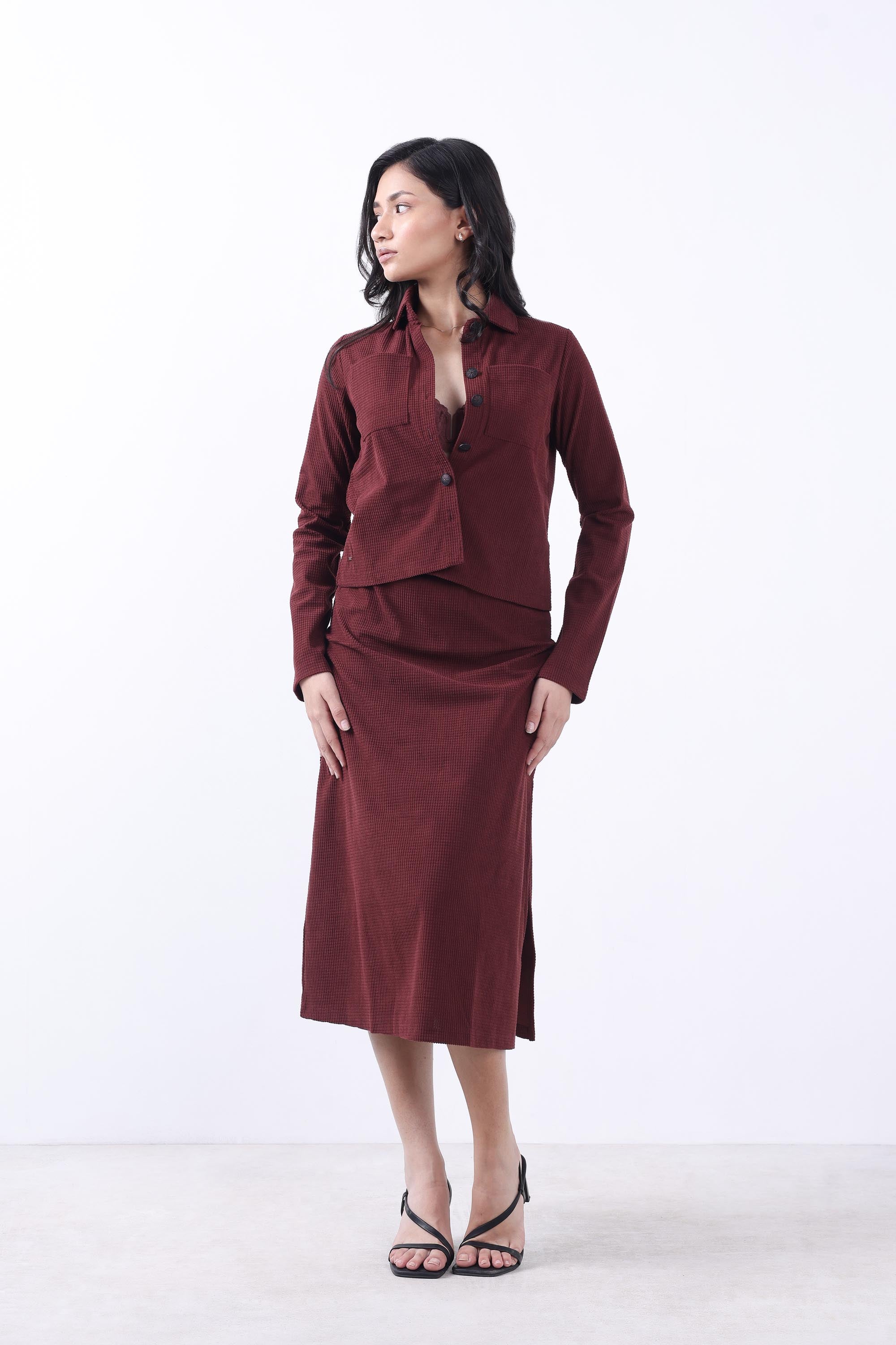 Women Brick Corduroy Jacket & Skirt Co-ord set.-3