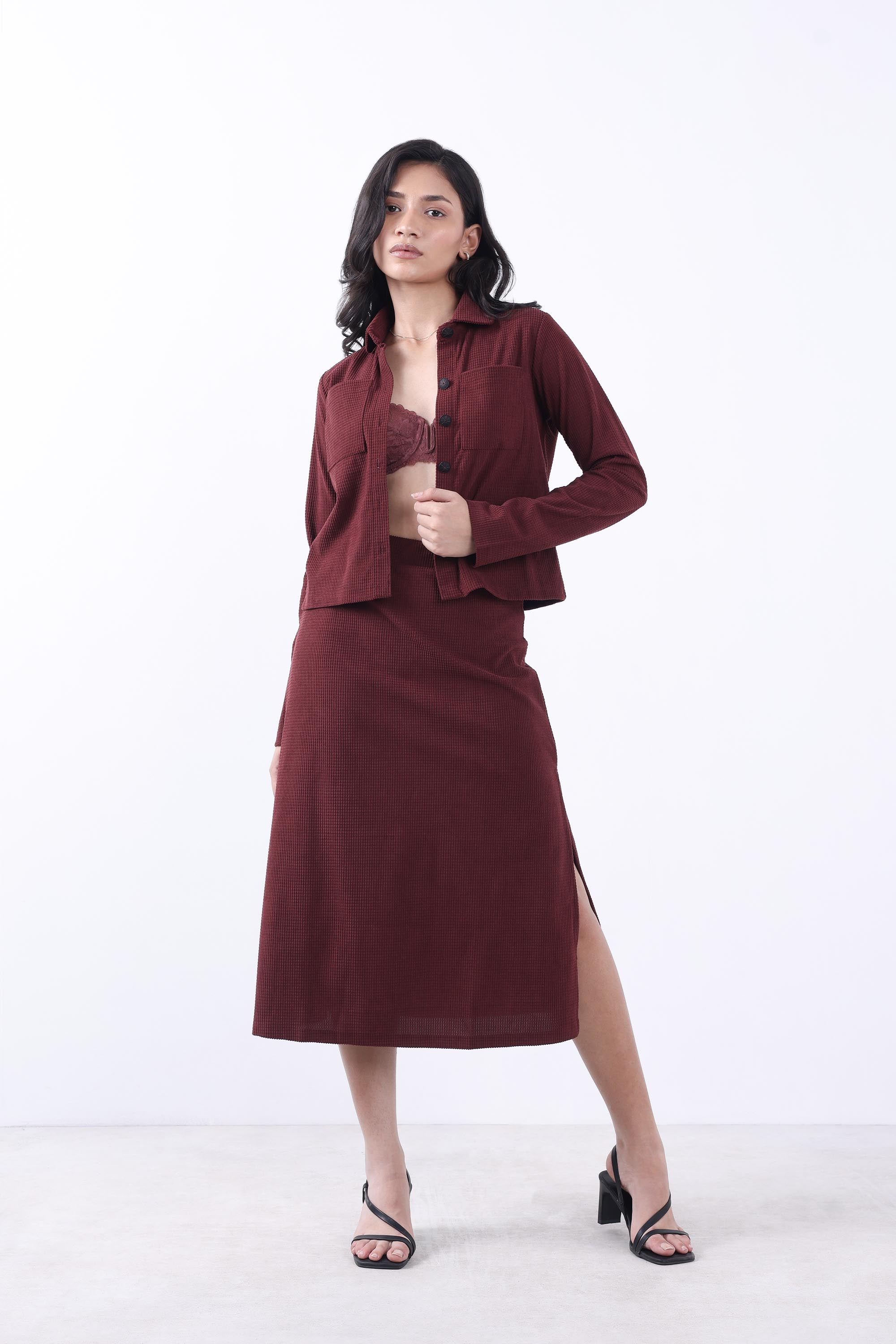 Women Brick Corduroy Jacket & Skirt Co-ord set.-4
