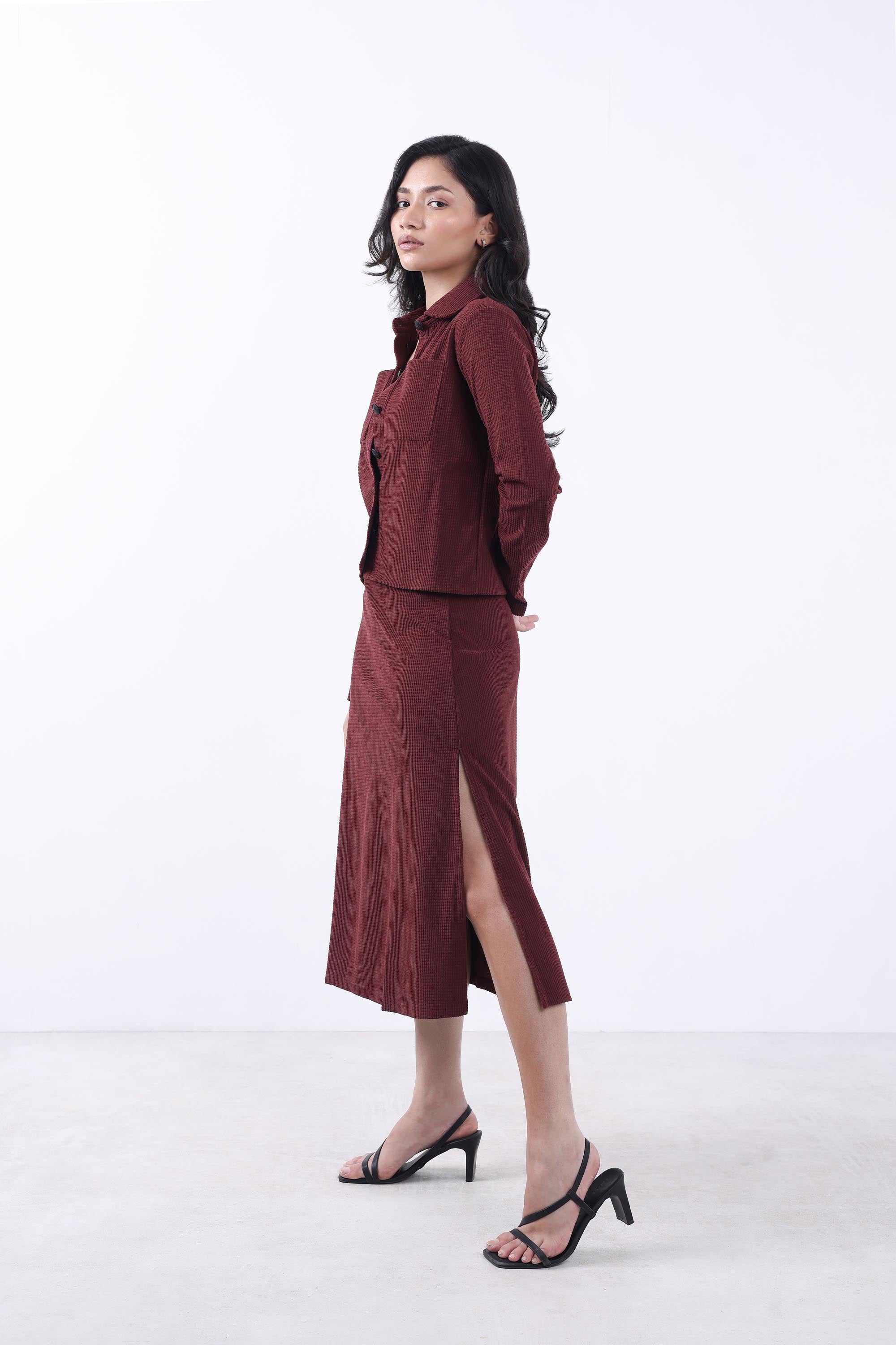 Women Brick Corduroy Jacket & Skirt Co-ord set.-5