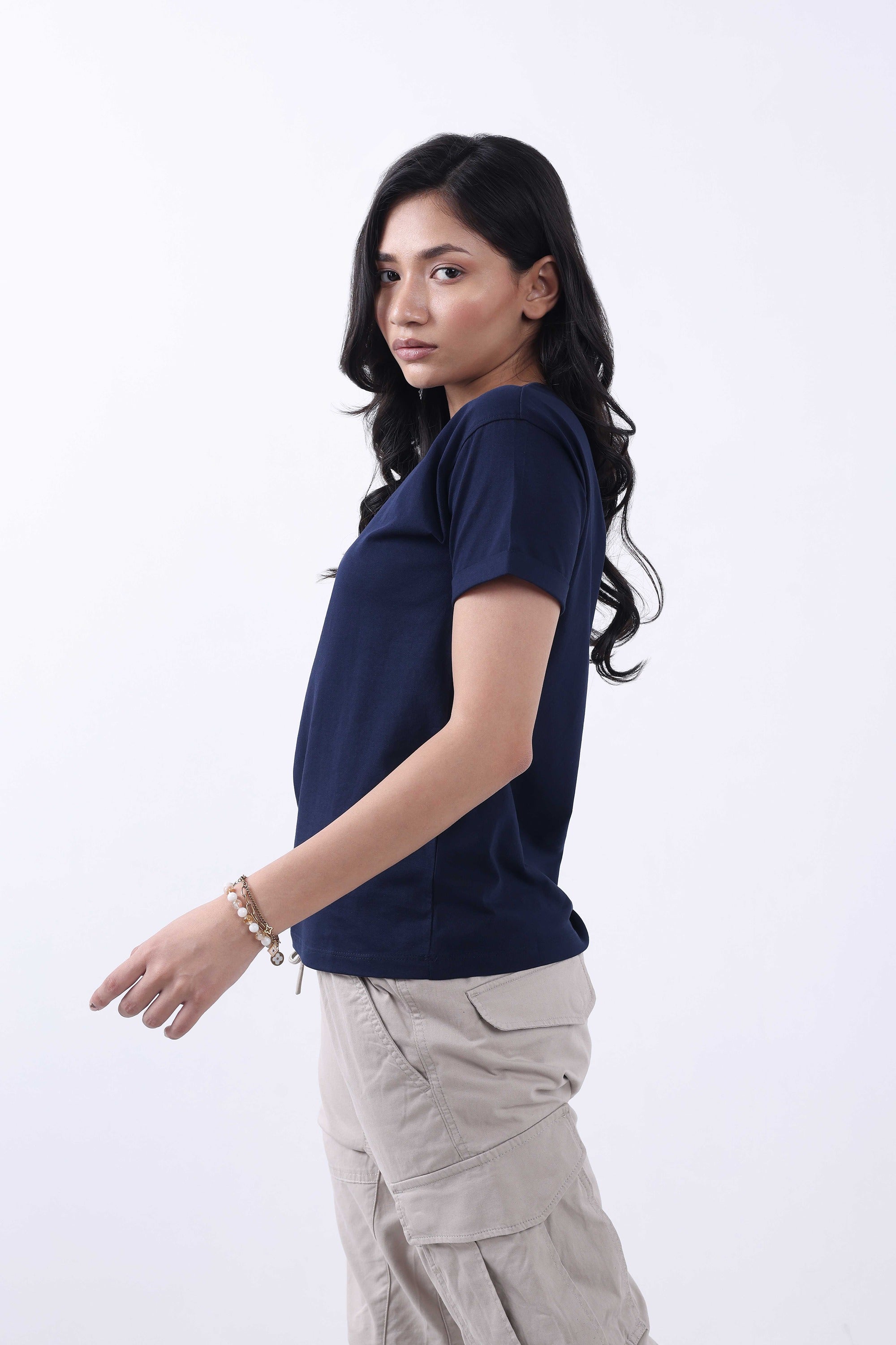 SOLID NAVY WOMEN T-SHIRT-3