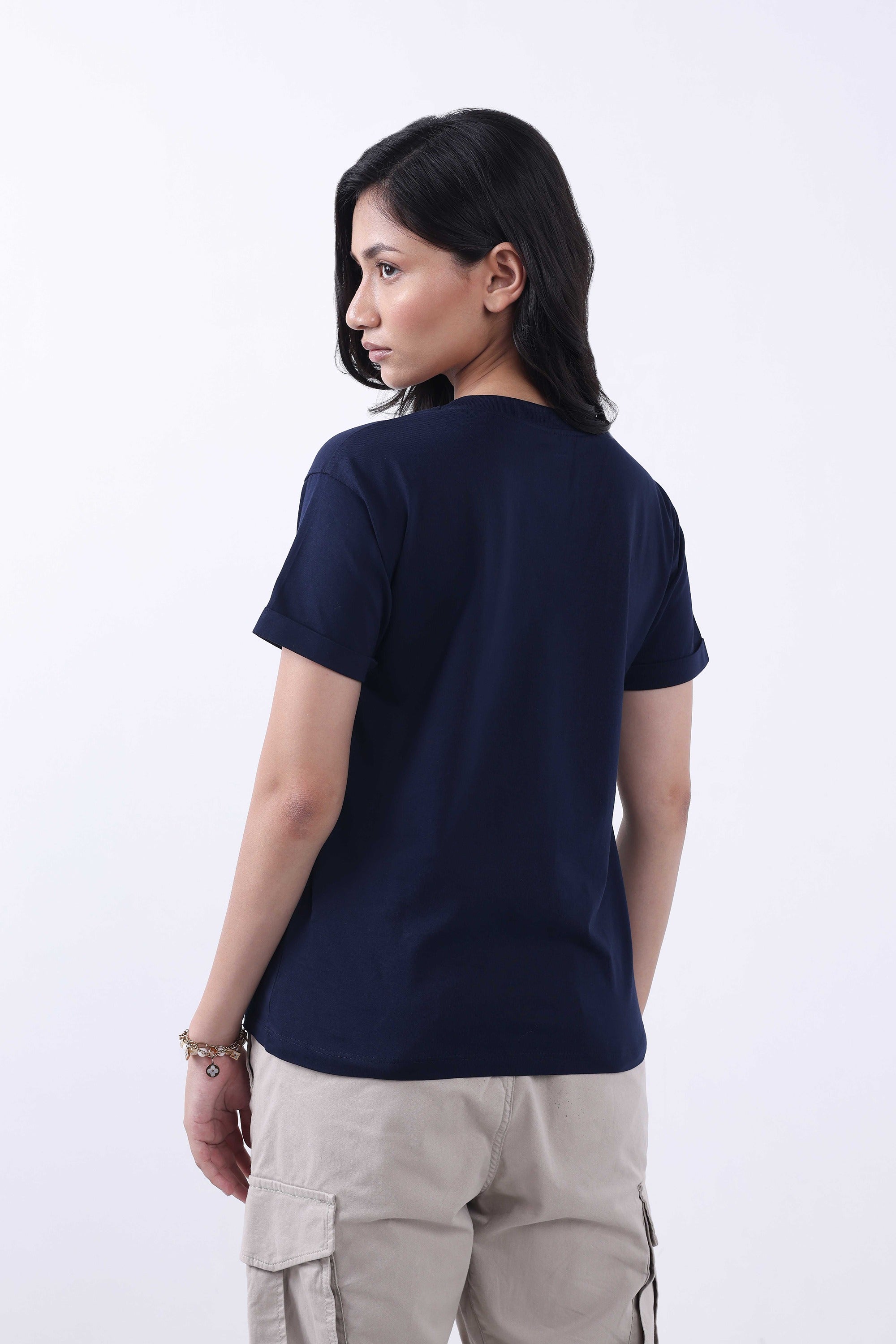 SOLID NAVY WOMEN T-SHIRT-5