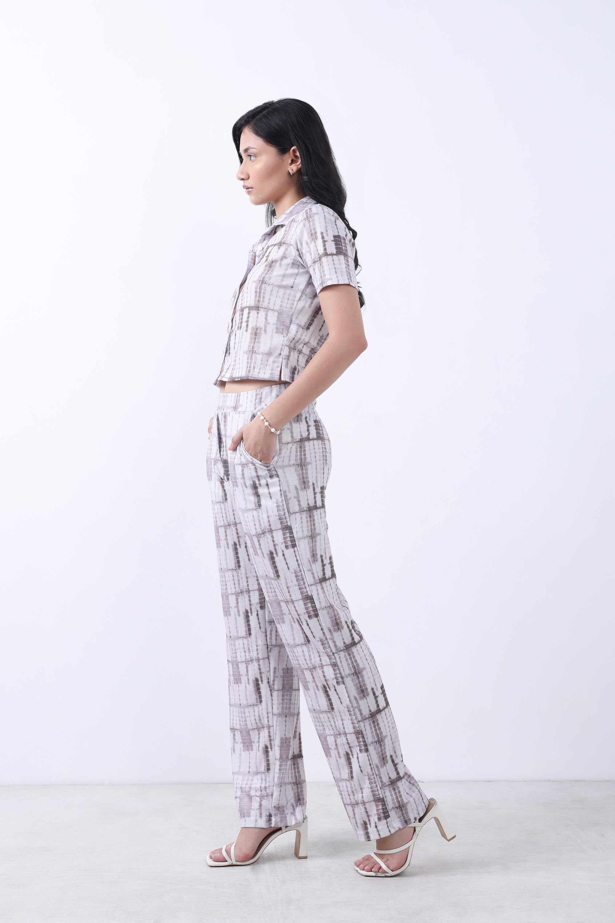 WOMEN BROWN CROP SHIRT WITH TROUSER CO-ORD SET-3
