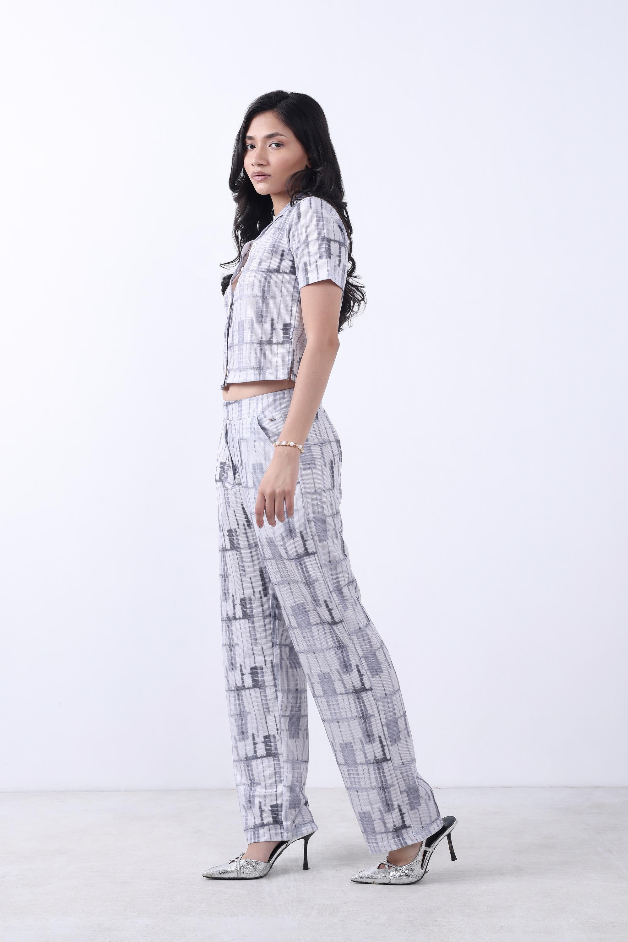 WOMEN GREY CROP SHIRT WITH TROUSER CO-ORD SET-4