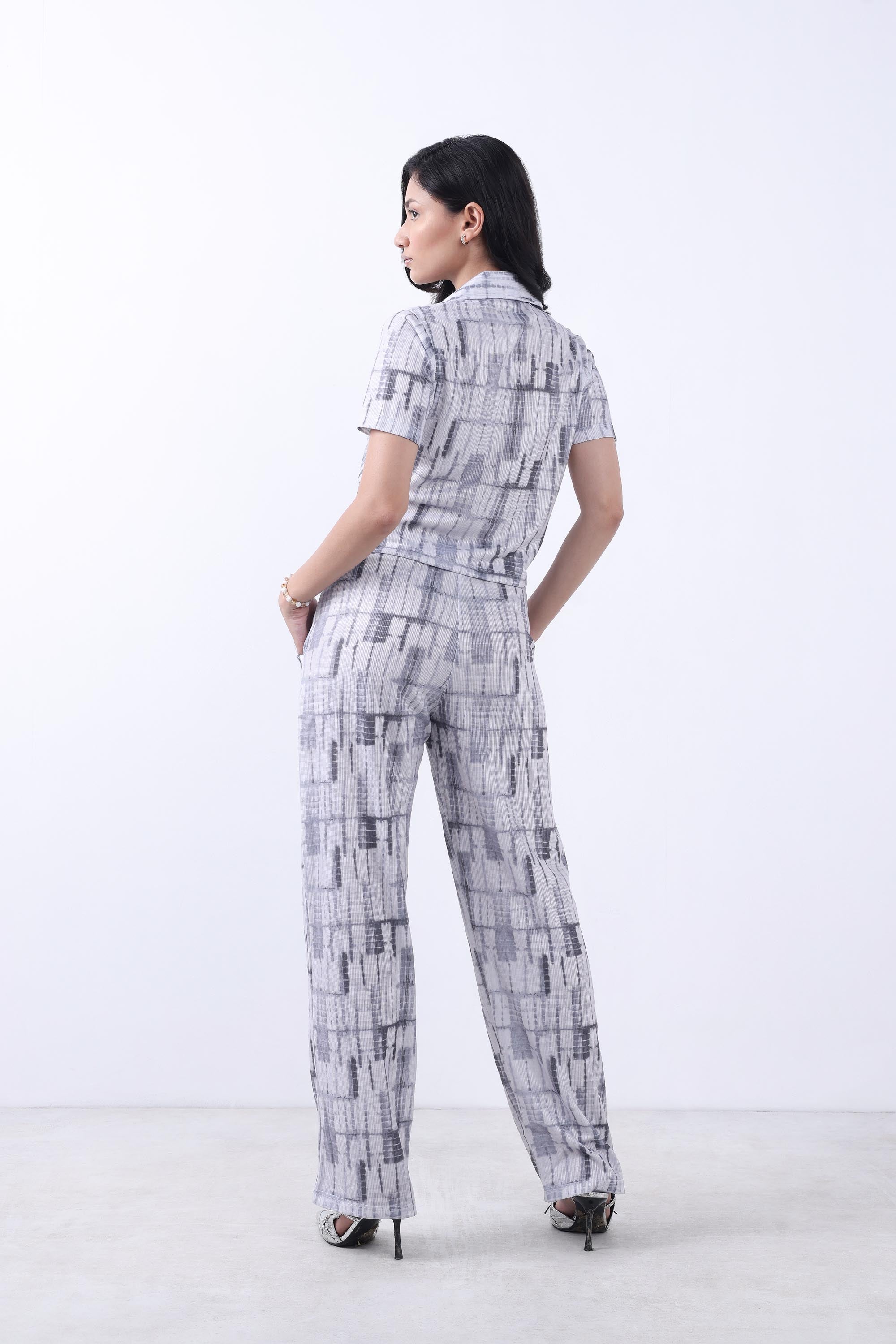 WOMEN GREY CROP SHIRT WITH TROUSER CO-ORD SET-5