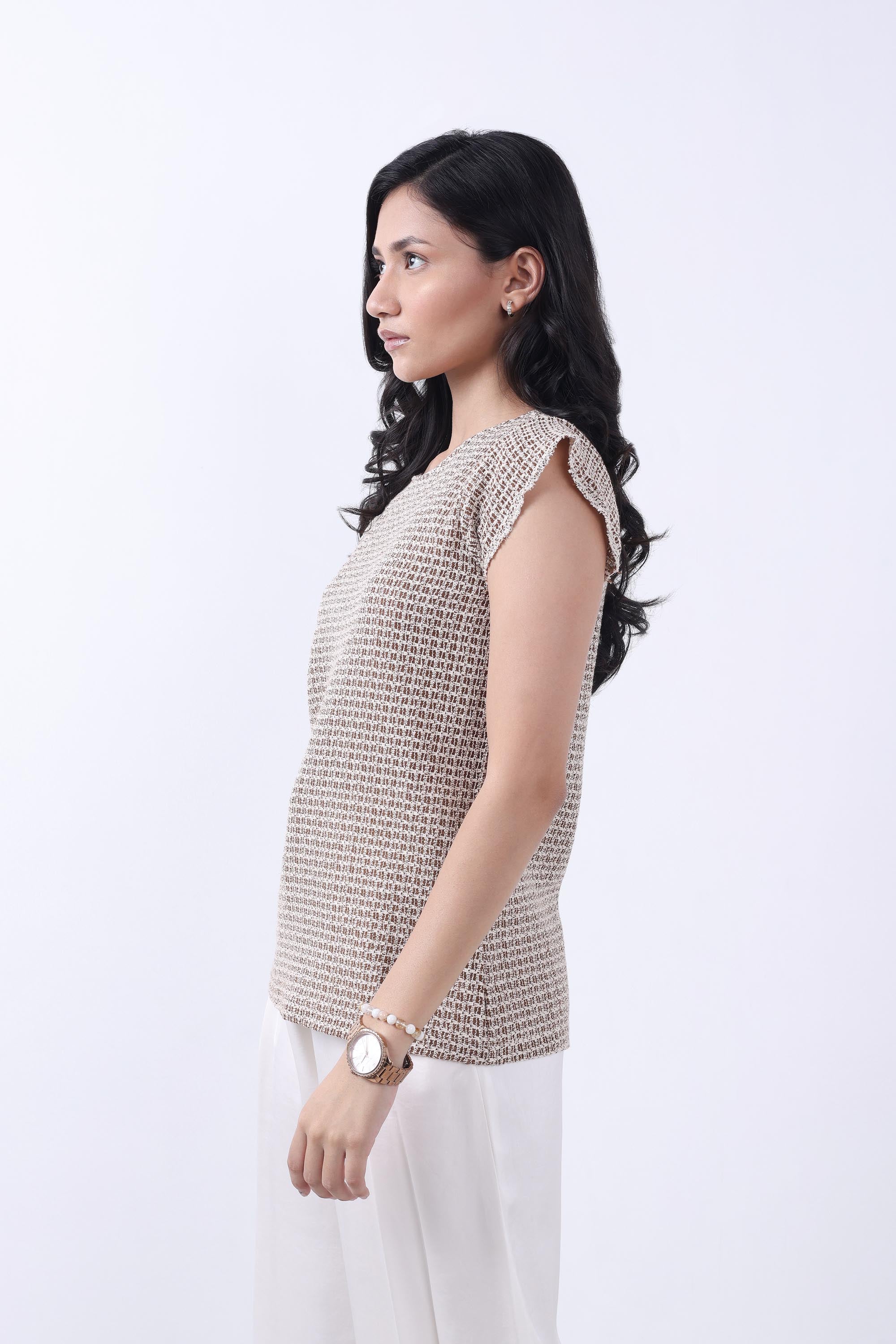 BROWN POINTELLE-KNIT WOMEN TOP-3