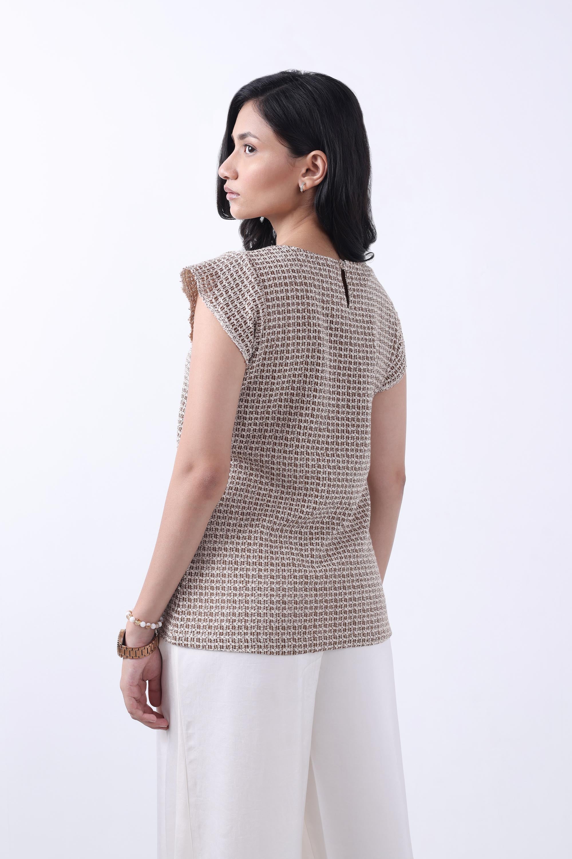 BROWN POINTELLE-KNIT WOMEN TOP-4
