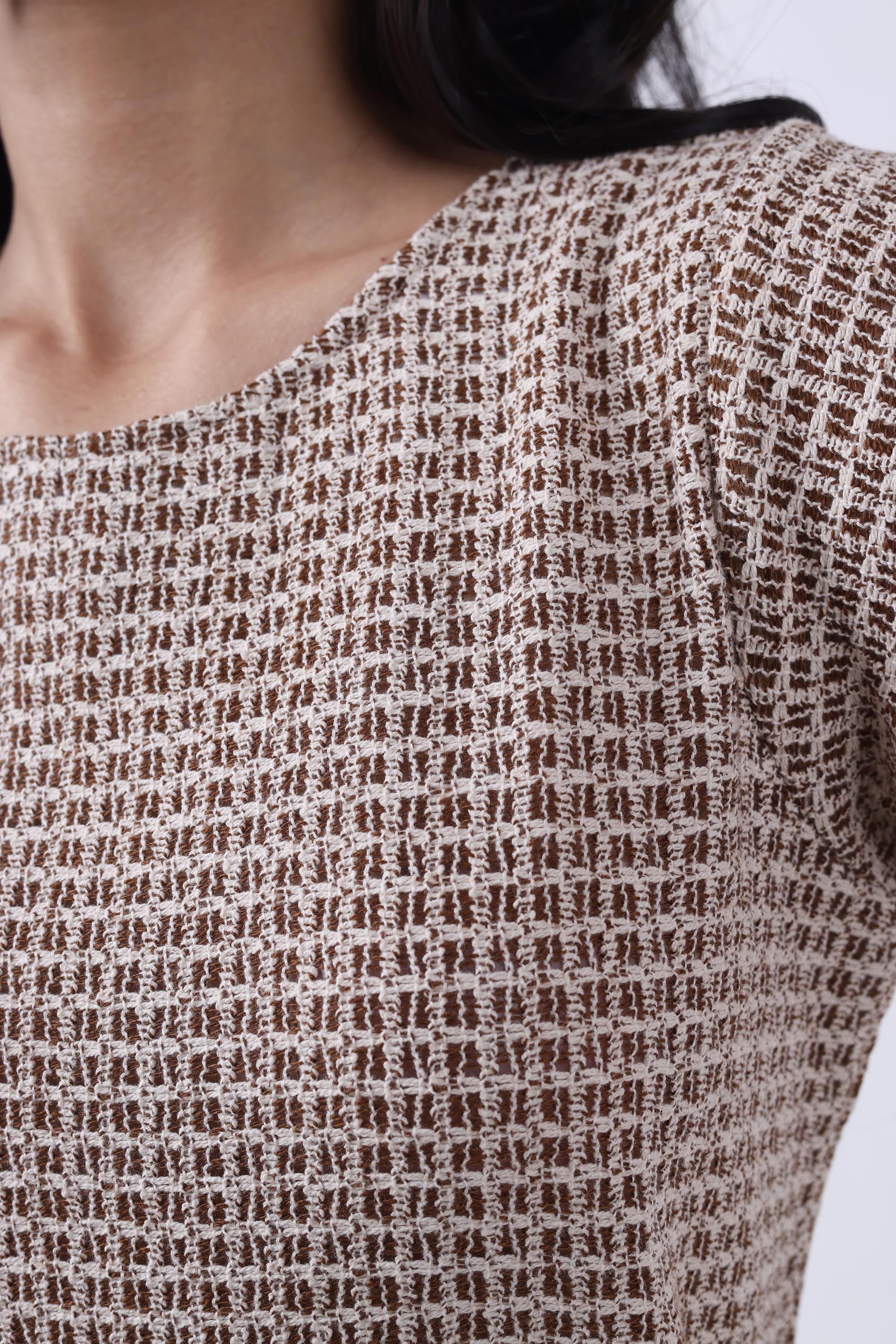 BROWN POINTELLE-KNIT WOMEN TOP-5