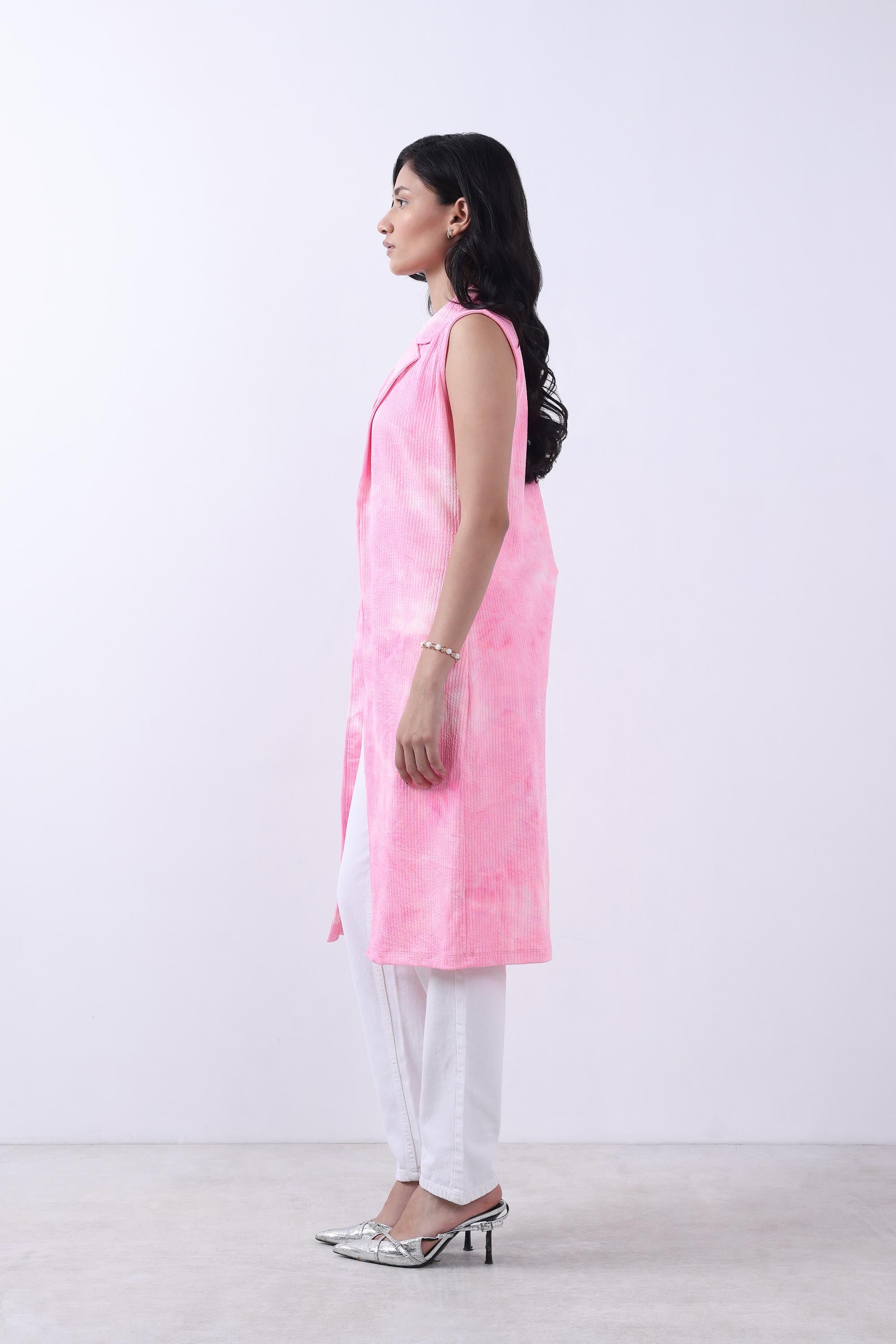 PINK TIE & DYE LONGLINE OPEN FRONT SHRUG-3