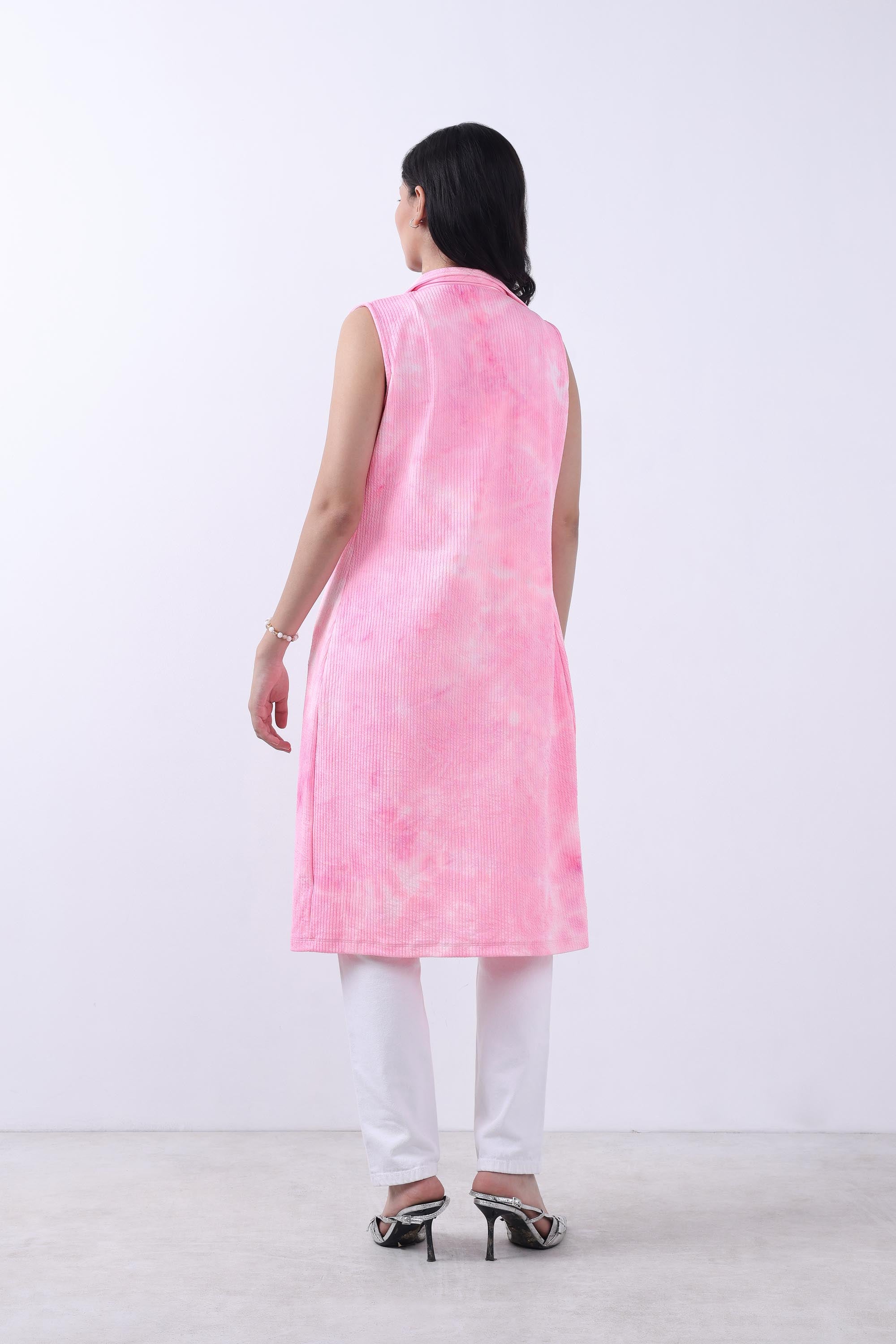 PINK TIE & DYE LONGLINE OPEN FRONT SHRUG-4