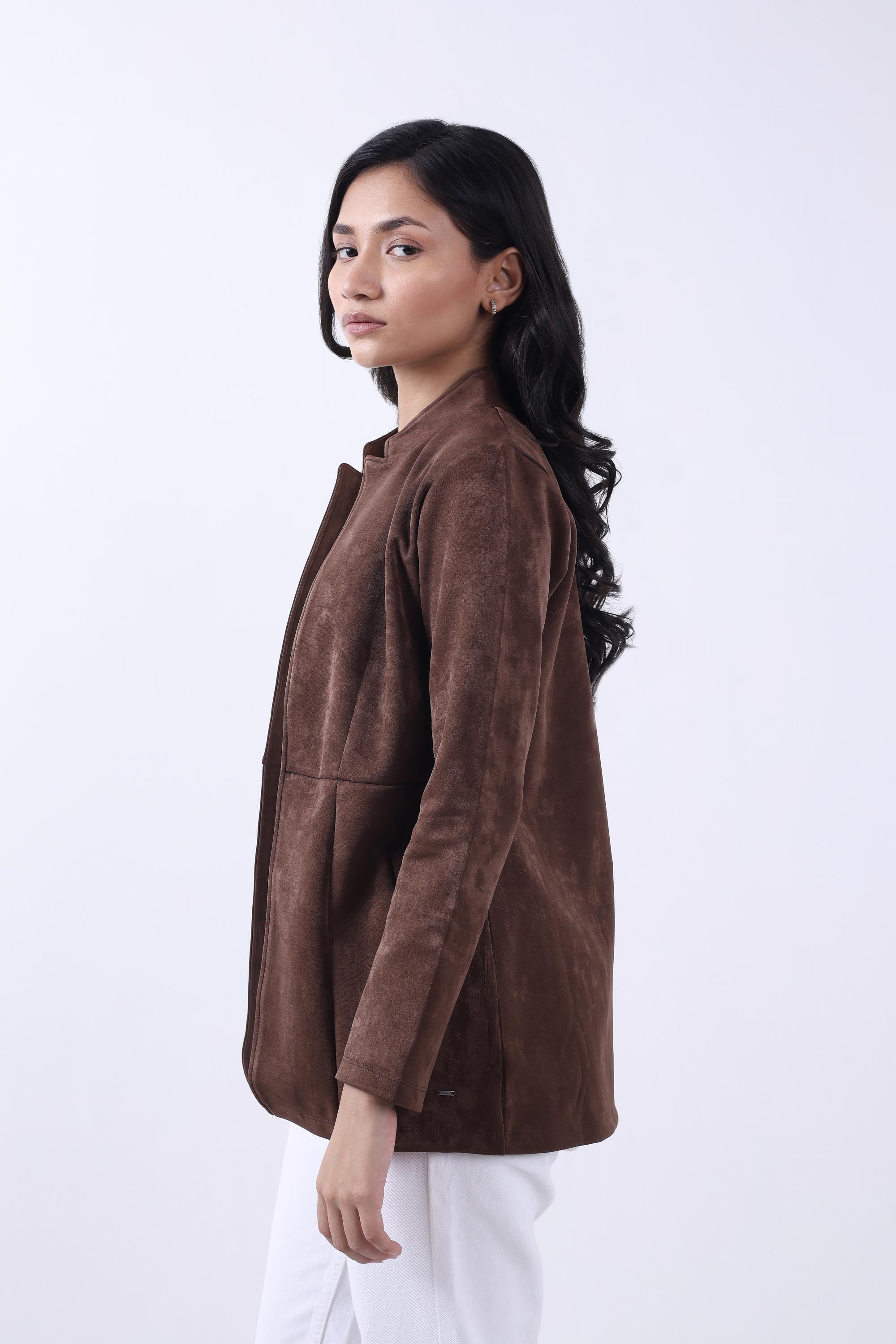 BROWN SUEDE OPEN FRONT COAT-3