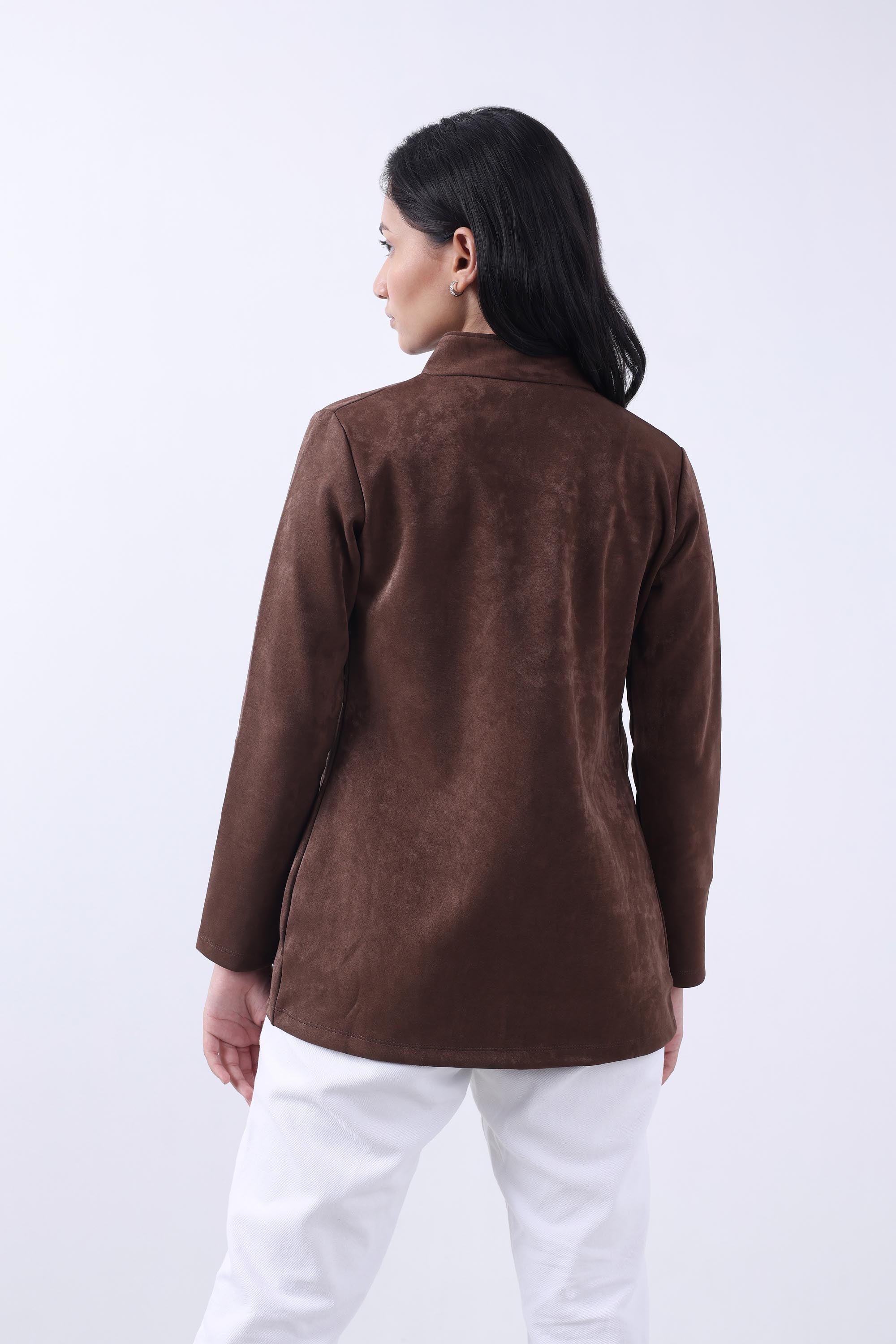 BROWN SUEDE OPEN FRONT COAT-4