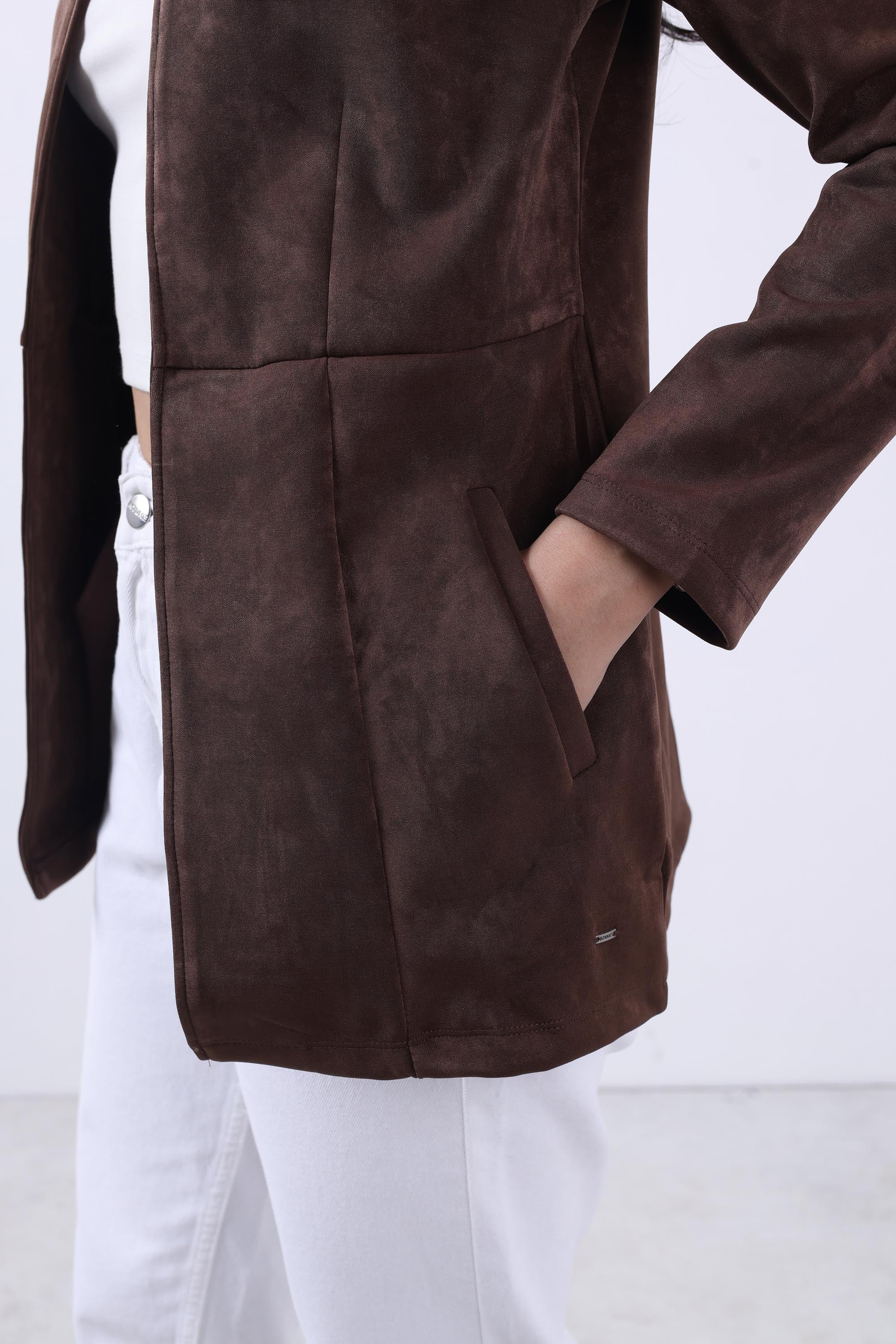 BROWN SUEDE OPEN FRONT COAT-5