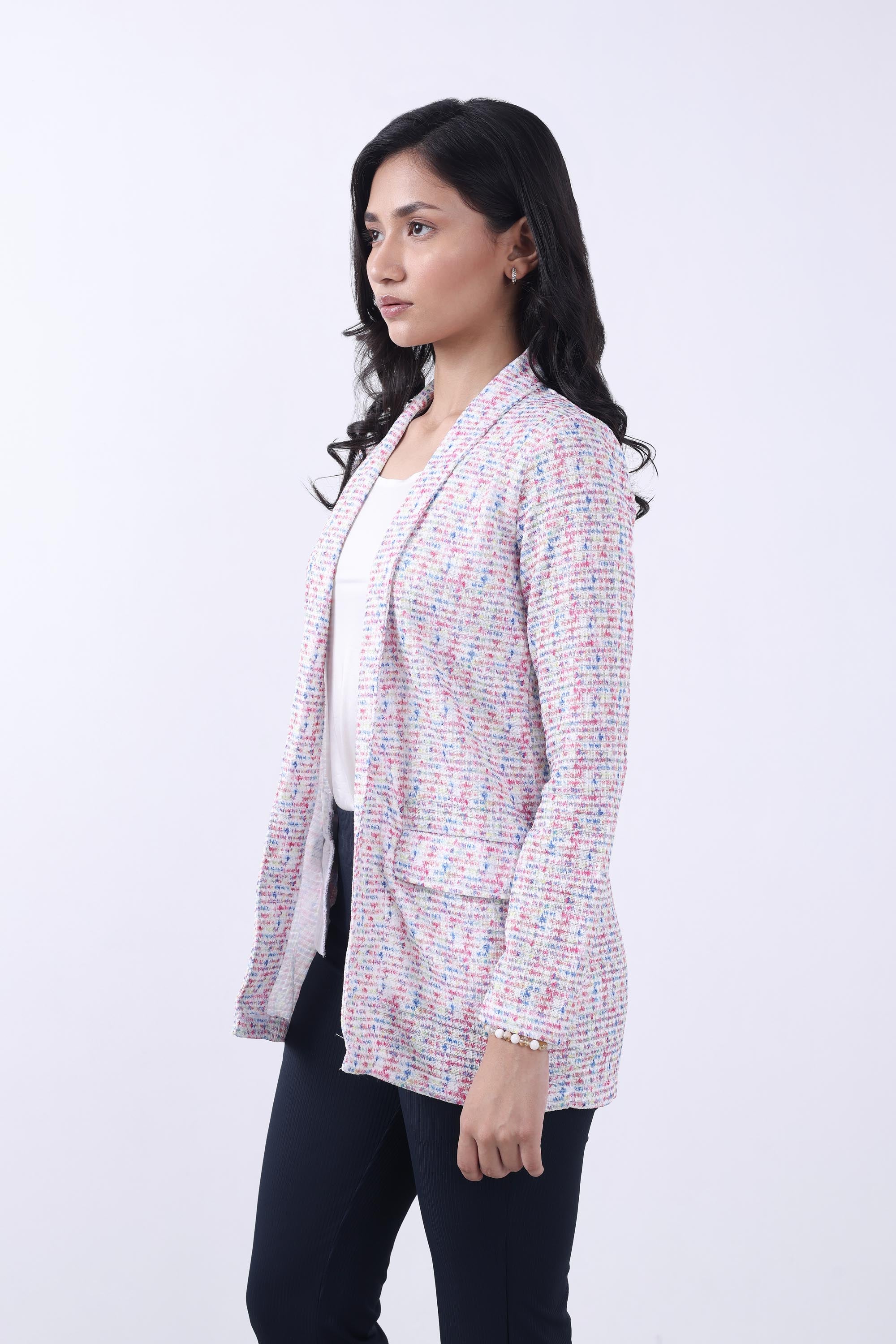 PINK TWEED FRONT OPEN BLAZER