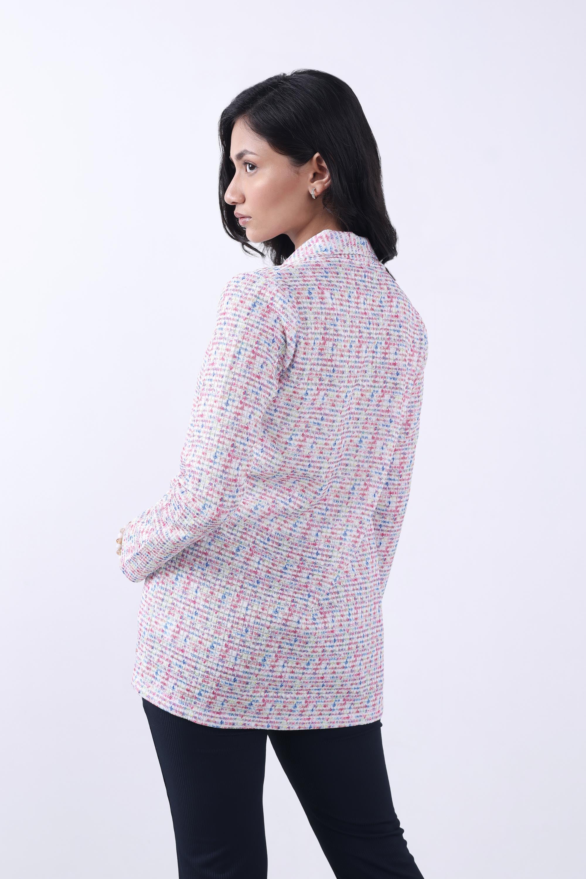 PINK TWEED FRONT OPEN BLAZER-5