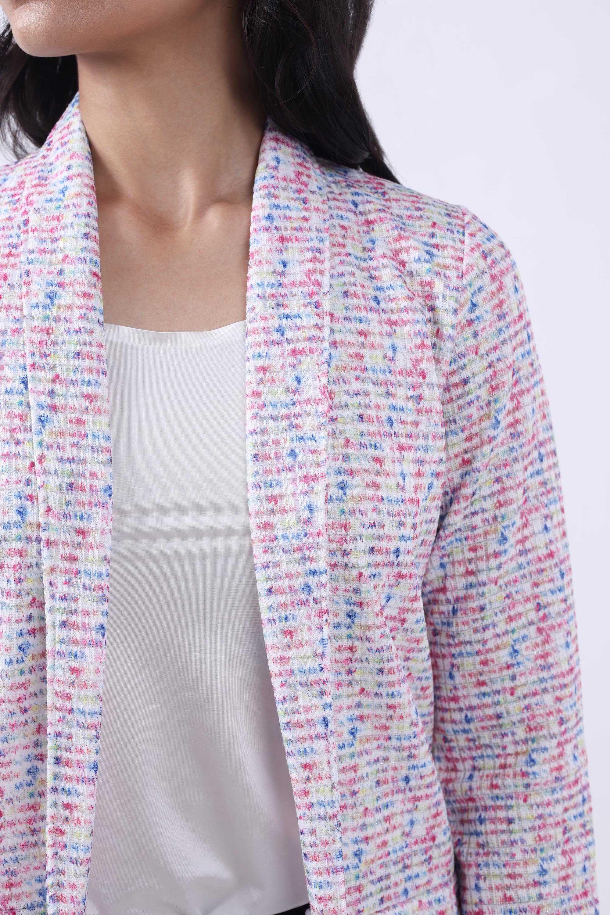 PINK TWEED FRONT OPEN BLAZER-3