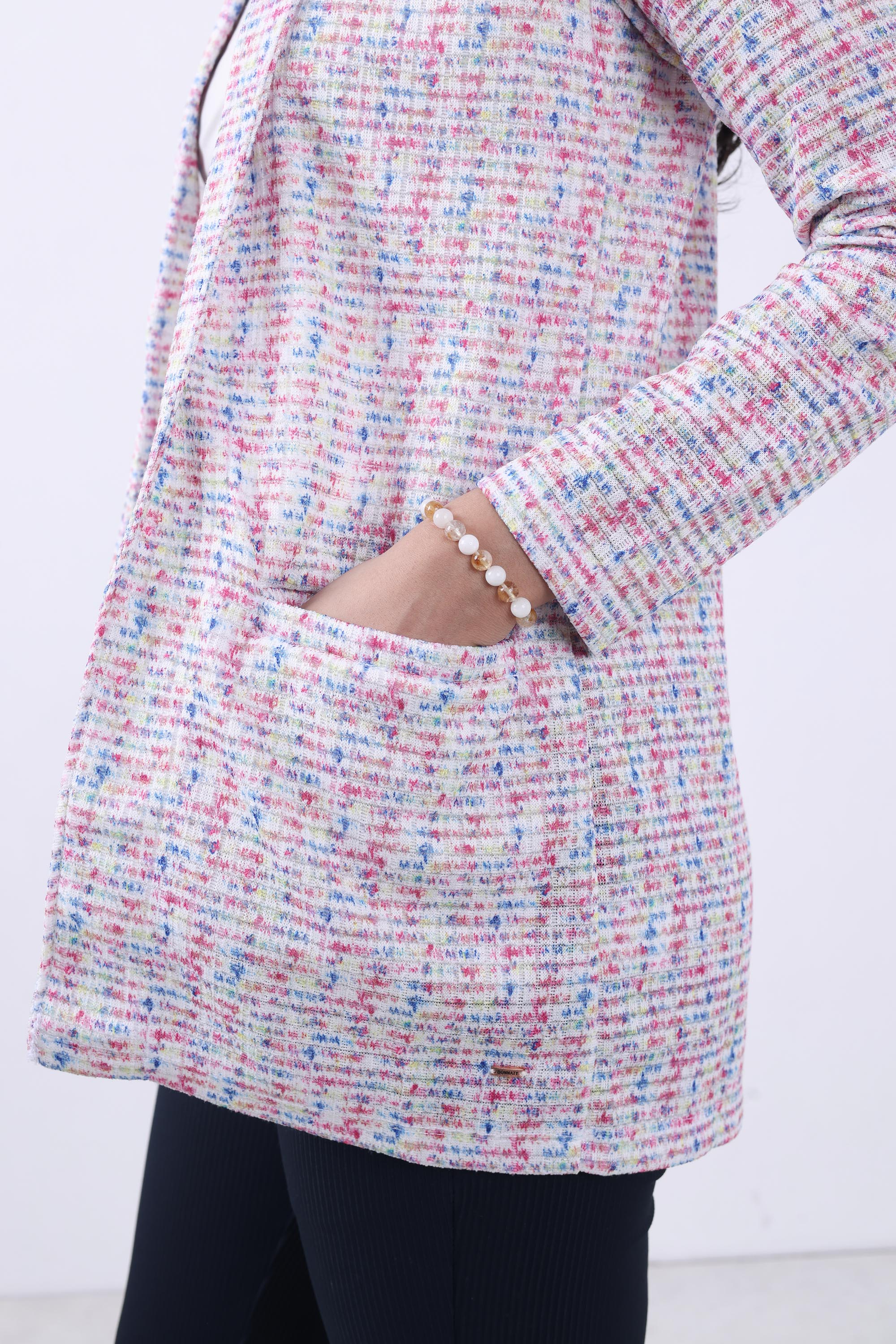 PINK TWEED FRONT OPEN BLAZER-4