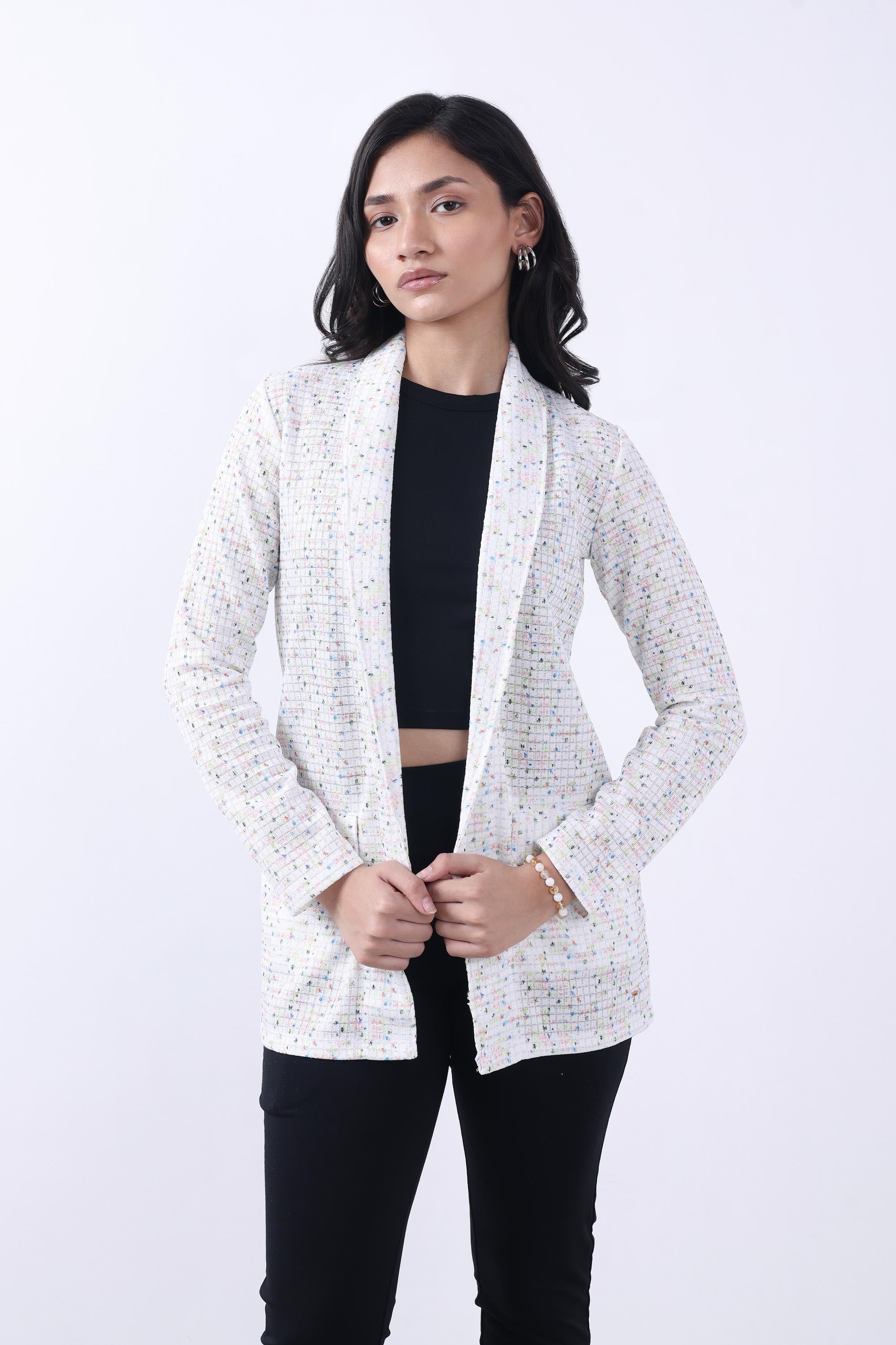 WHITE TWEED FRONT OPEN BLAZER-3
