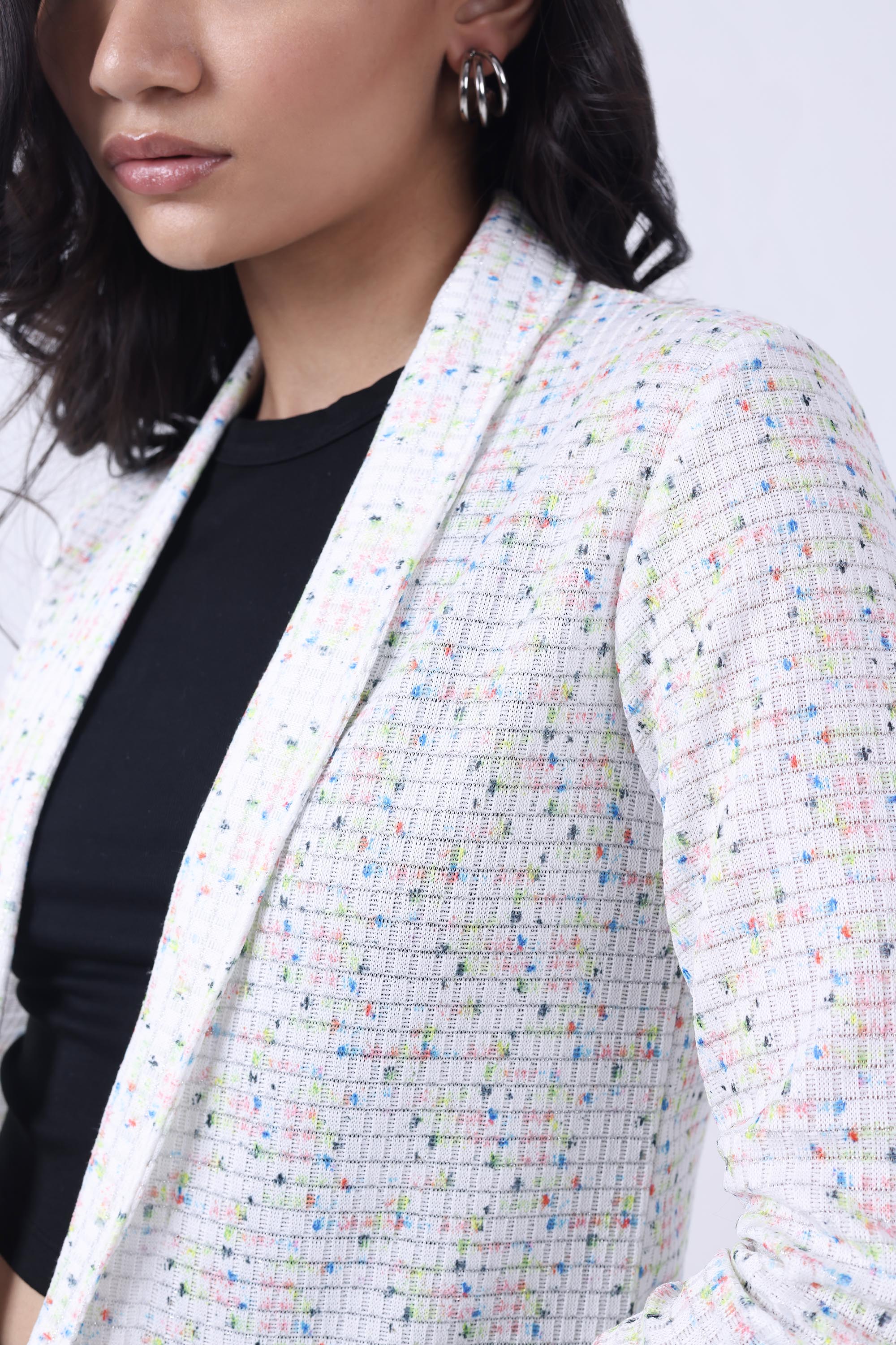 WHITE TWEED FRONT OPEN BLAZER-4
