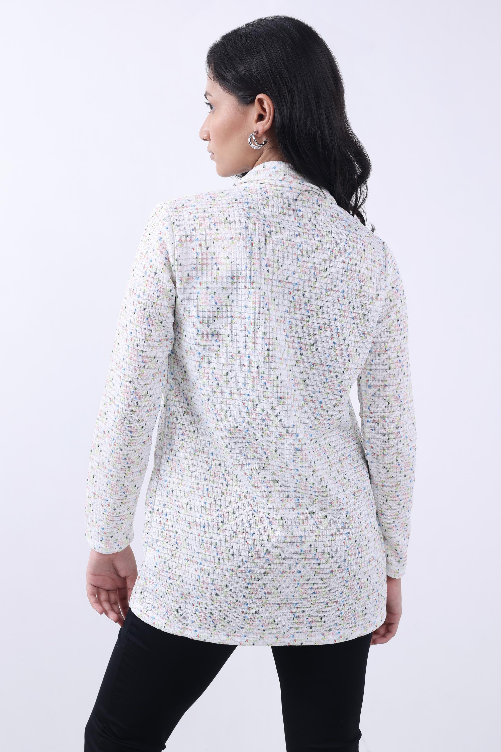 WHITE TWEED FRONT OPEN BLAZER-6