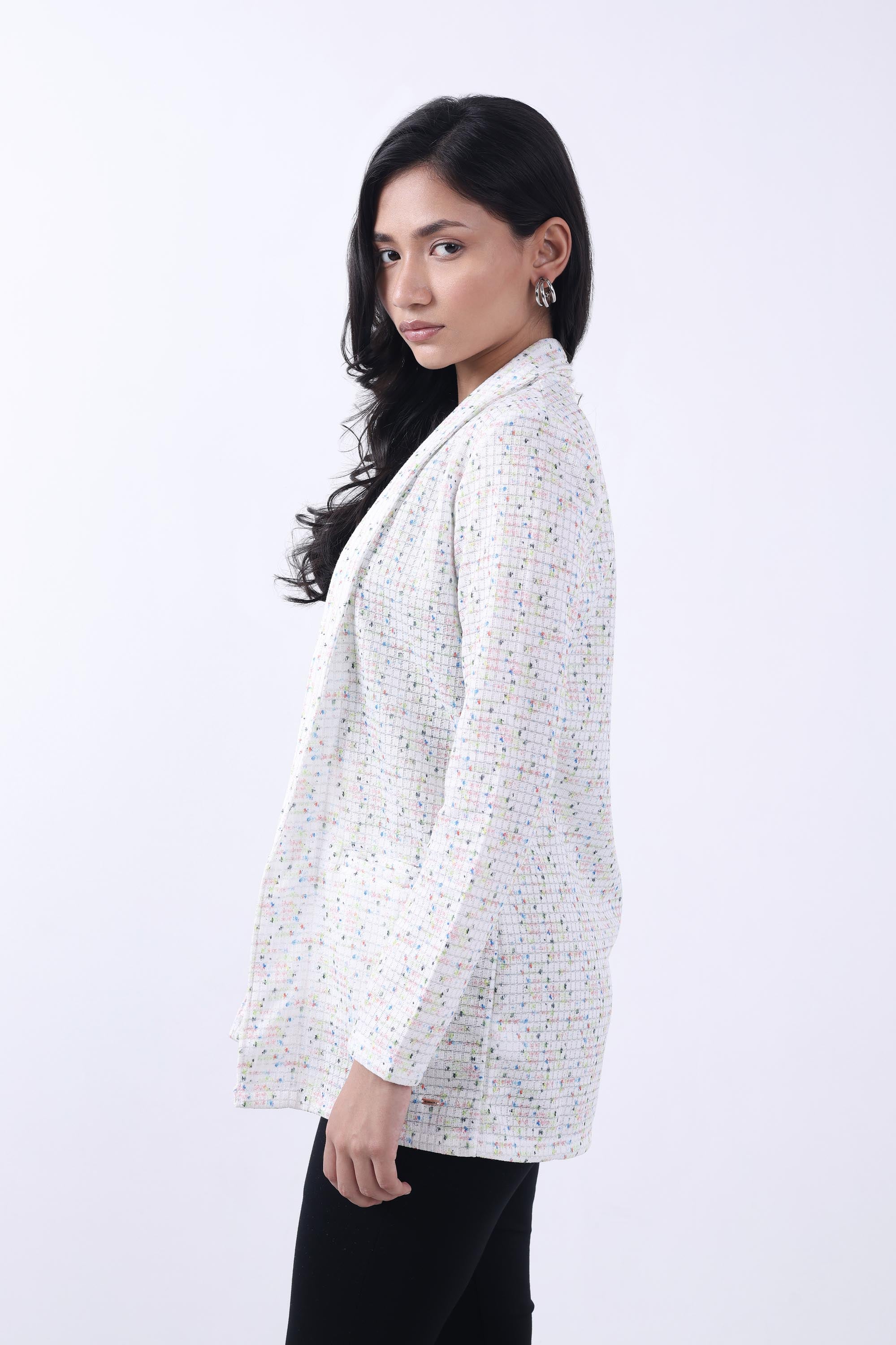 WHITE TWEED FRONT OPEN BLAZER-5