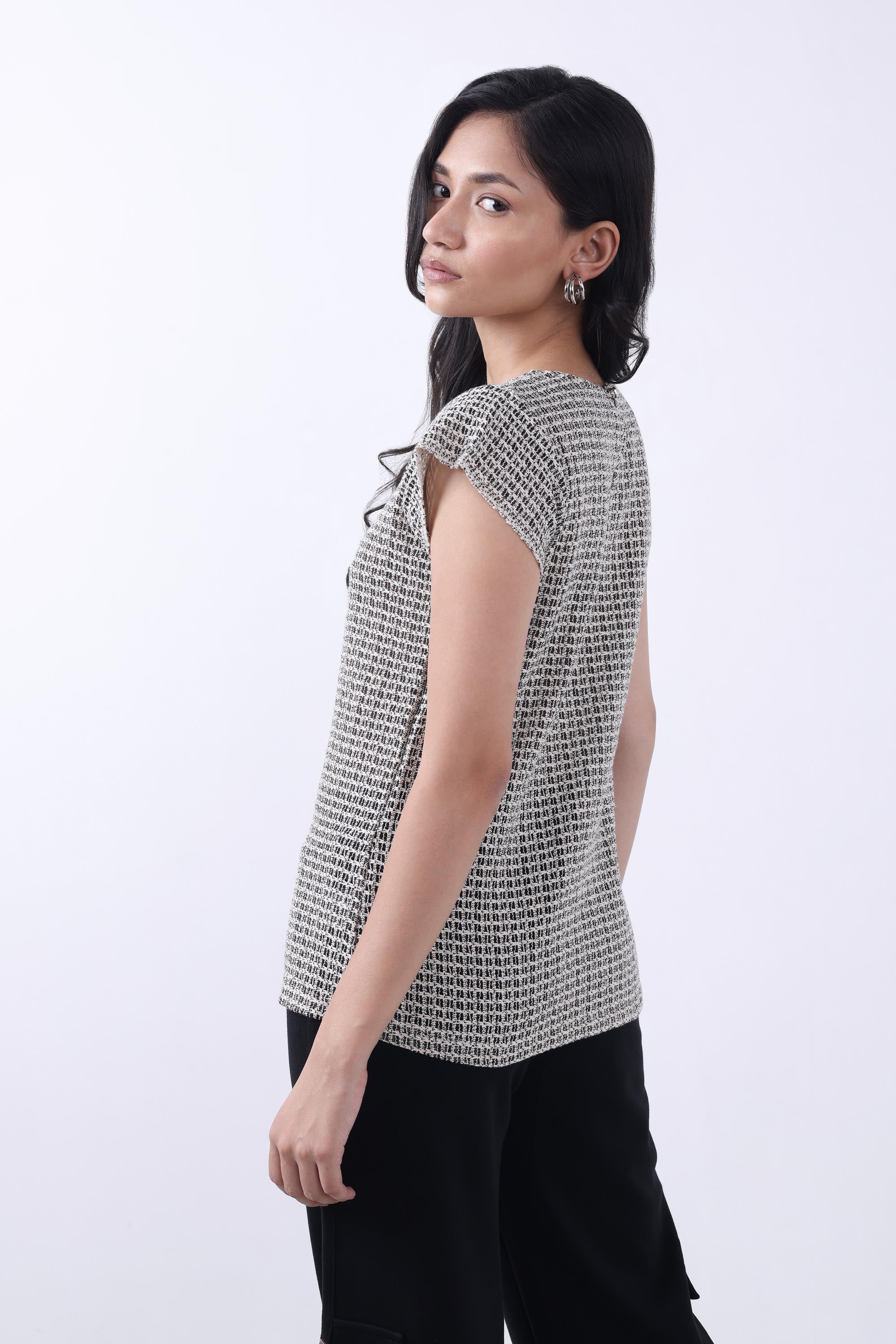 GREY POINTELLE-KNIT WOMEN TOP-4