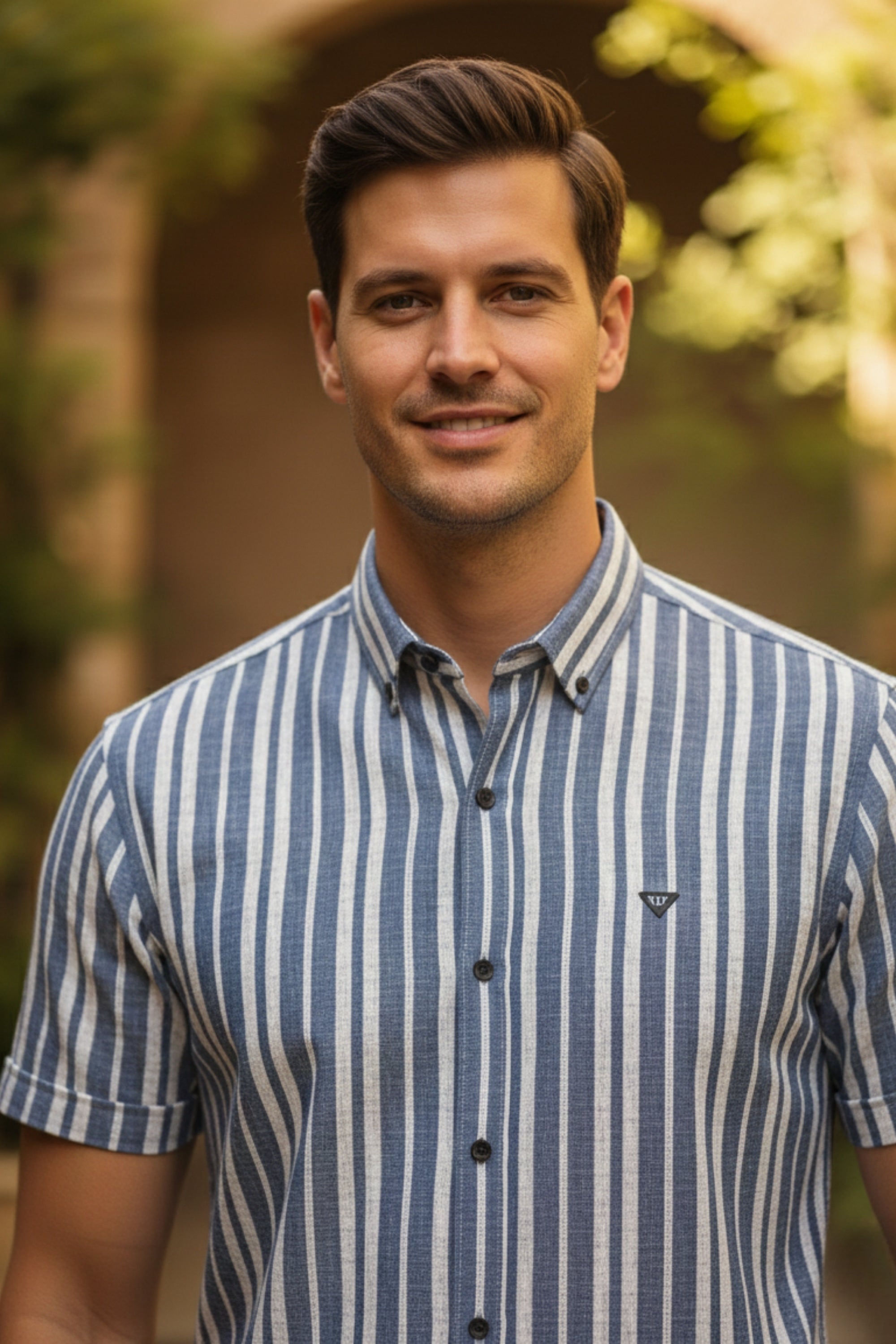 Slate & White Regular Fit Vertical Striped Shirt-4