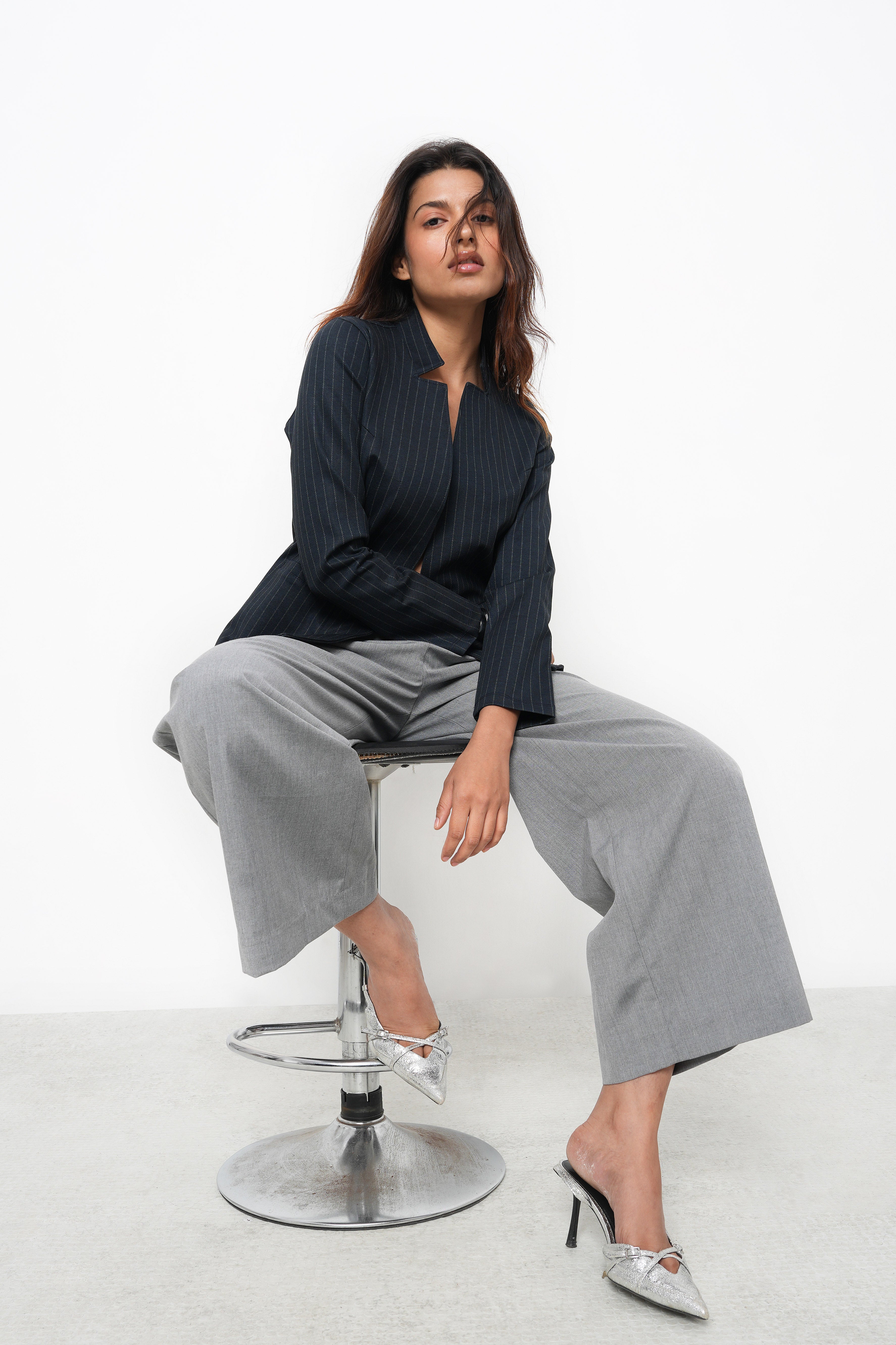 NAVY STRIPE FRONT OPEN BLAZER-3
