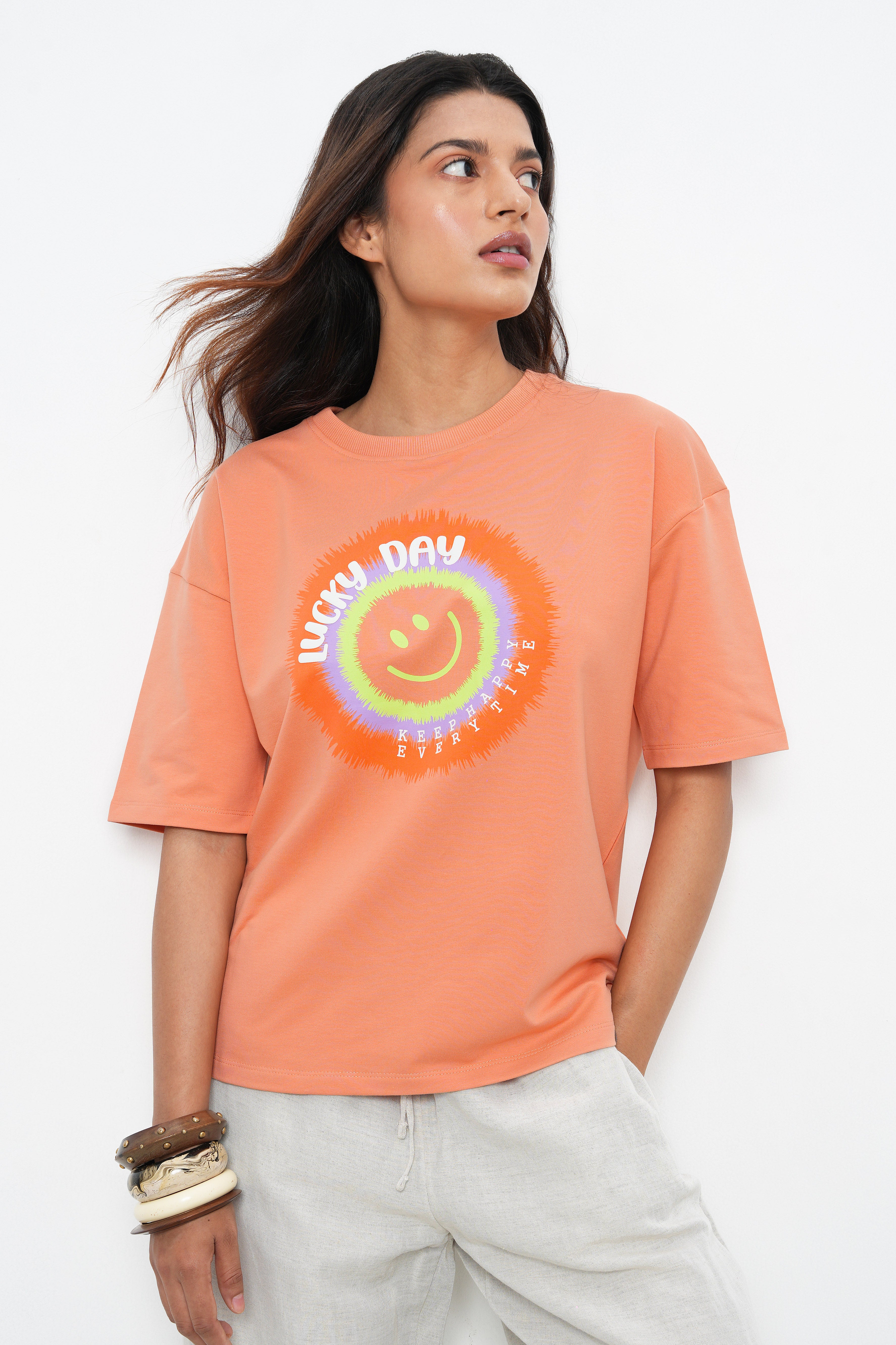 BONNATY COTTON OVERSIZED PEACH T-SHIRT
