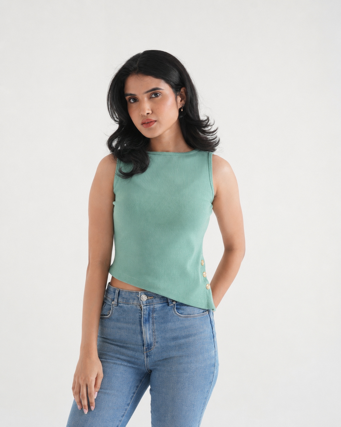 Pista Ribbed Sleeveless Side-Button Top