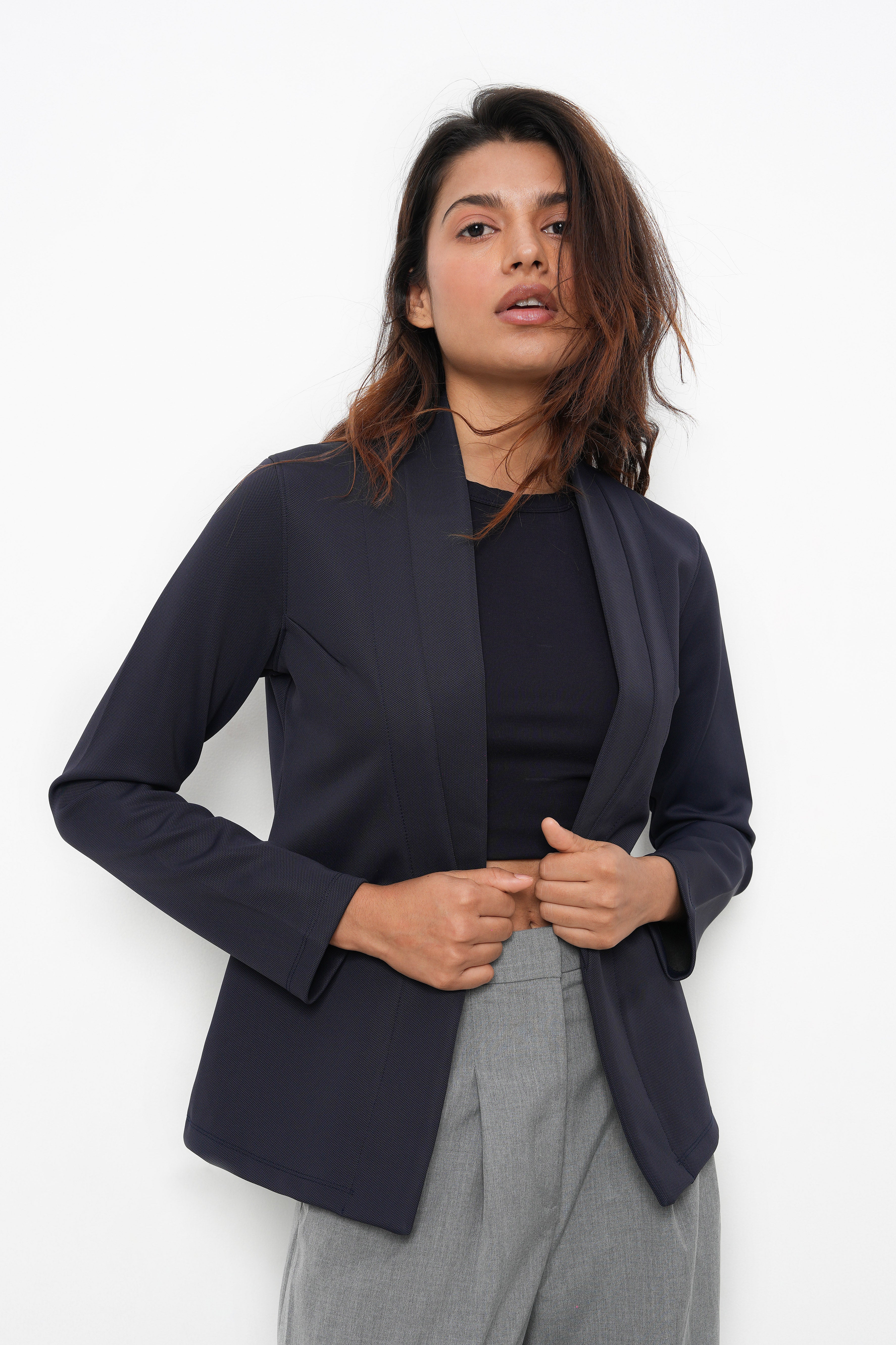 WOMEN NAVY SLIM FIT CASUAL BLAZER