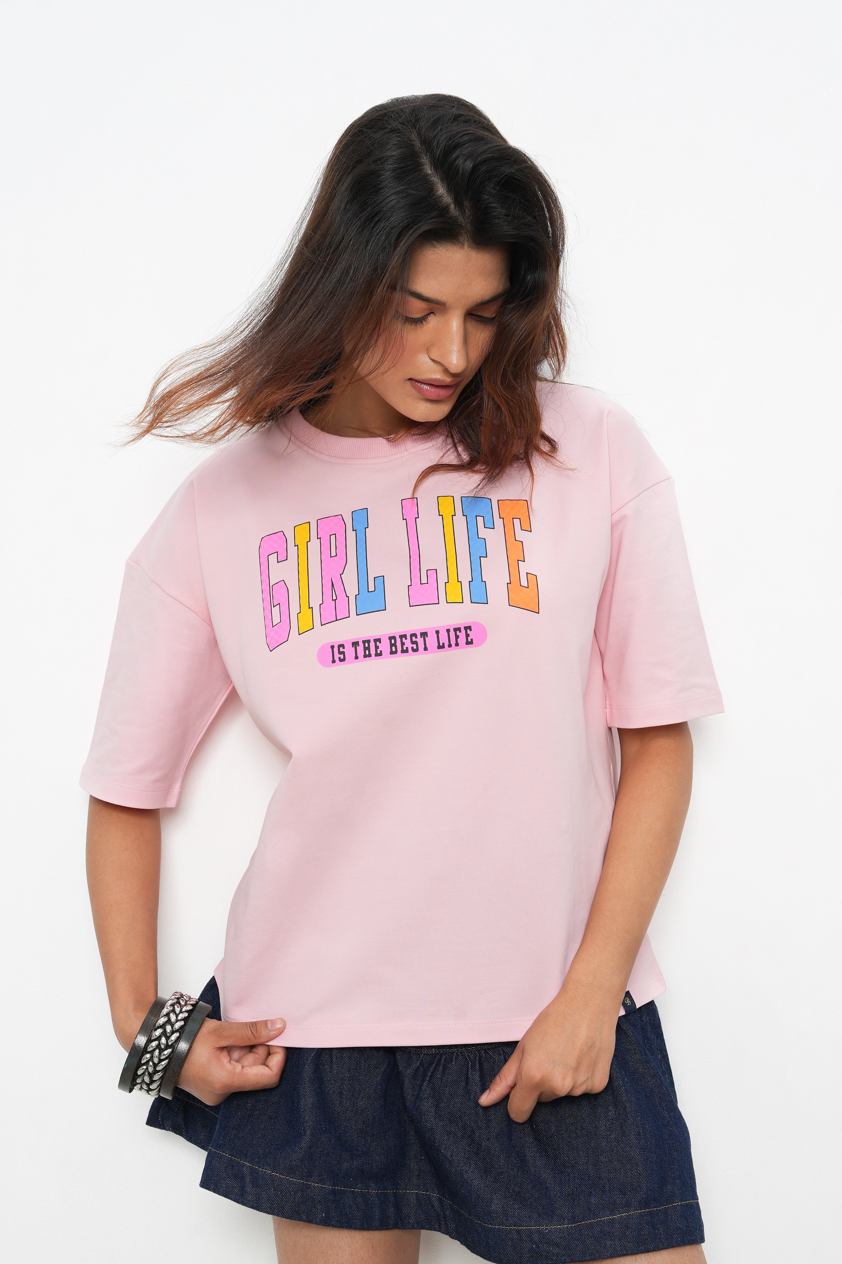 BONNATY PINK PRINTED RELAXED FIT COTTON T-SHIRT