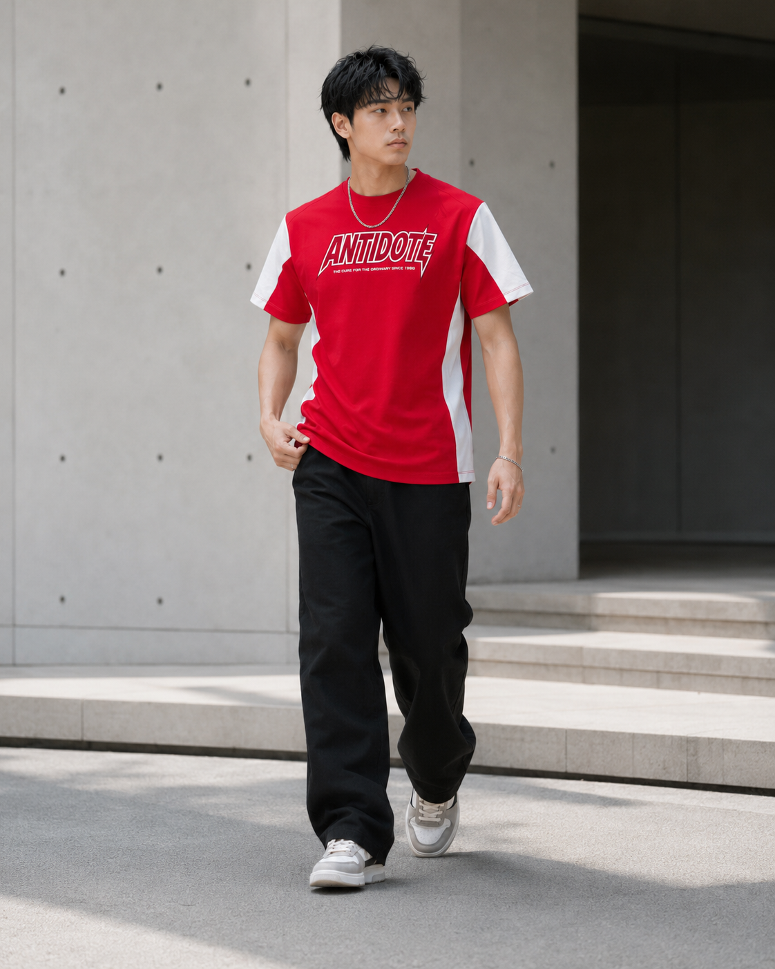 Men Red & White ANTIDOTE Typography Printed Colorblocked Crew Neck T-Shirt-4