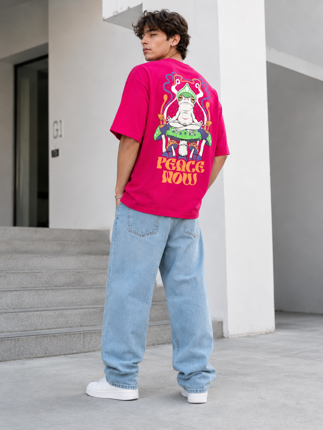 Men Flamingo Pink Graphic Relaxed Oversized T-Shirt-5