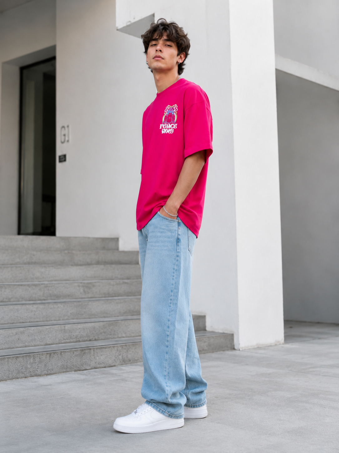 Men Flamingo Pink Graphic Relaxed Oversized T-Shirt-4