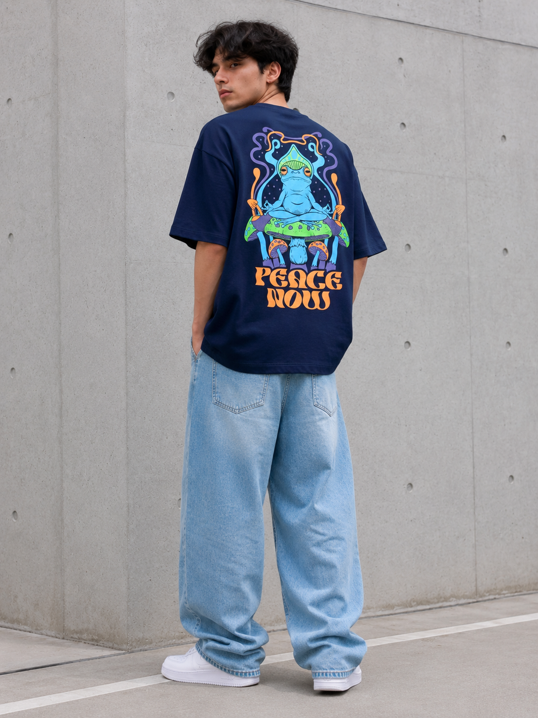 Men Navy Blue Graphic Relaxed Oversized T-Shirt-5
