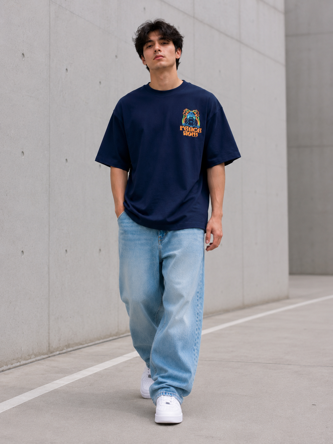 Men Navy Blue Graphic Relaxed Oversized T-Shirt-4