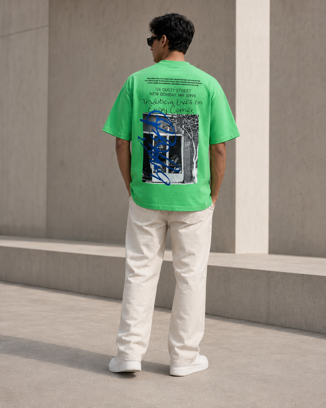 Electric Green "Tradition Lives On" Graphic Oversized T-Shirt-3