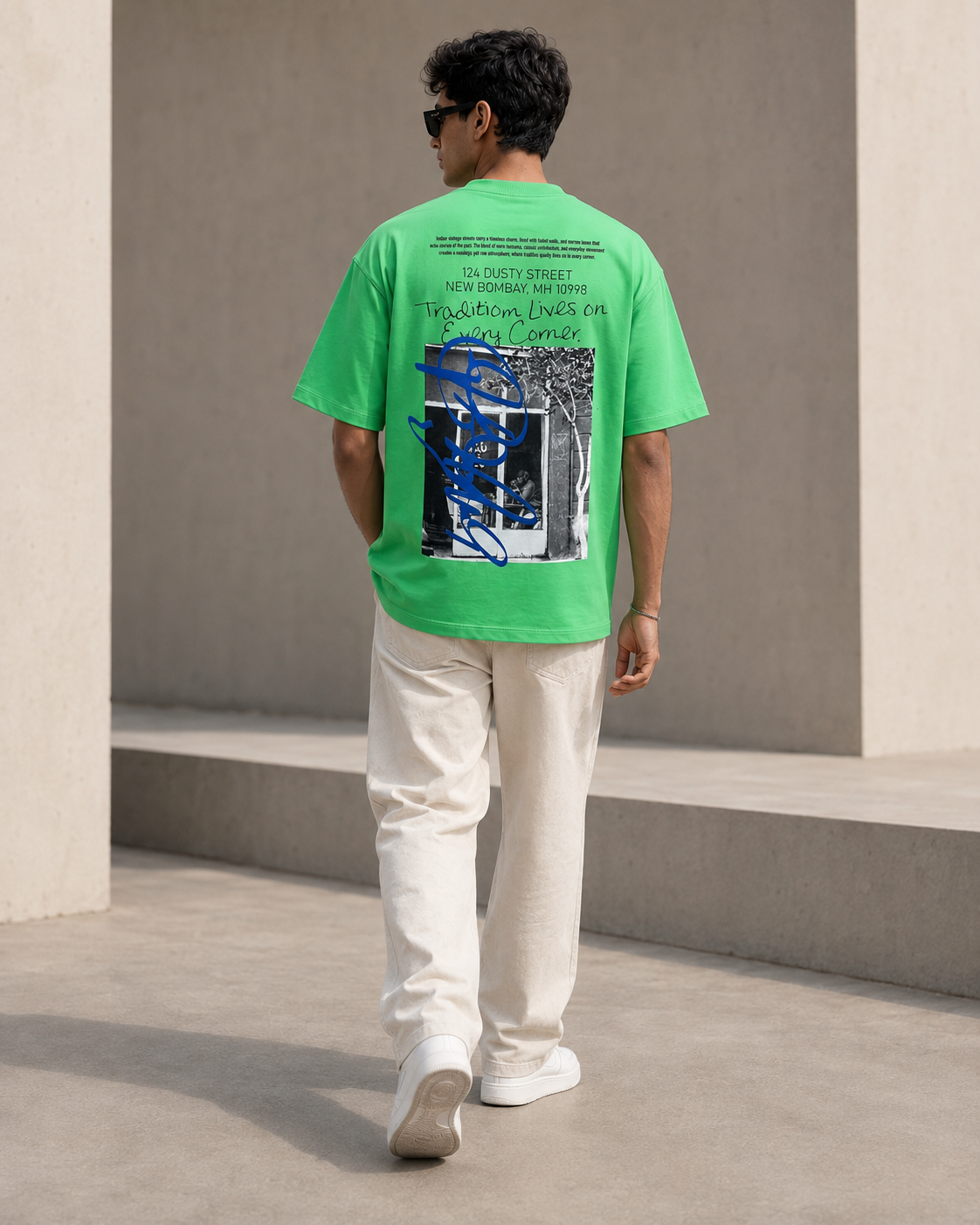 Electric Green "Tradition Lives On" Graphic Oversized T-Shirt-4
