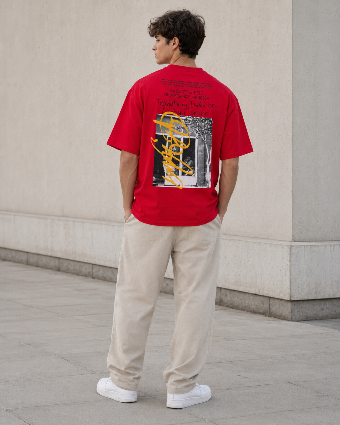 Crimson Red Tradition Lives On Graphic Oversized T-Shirt-5