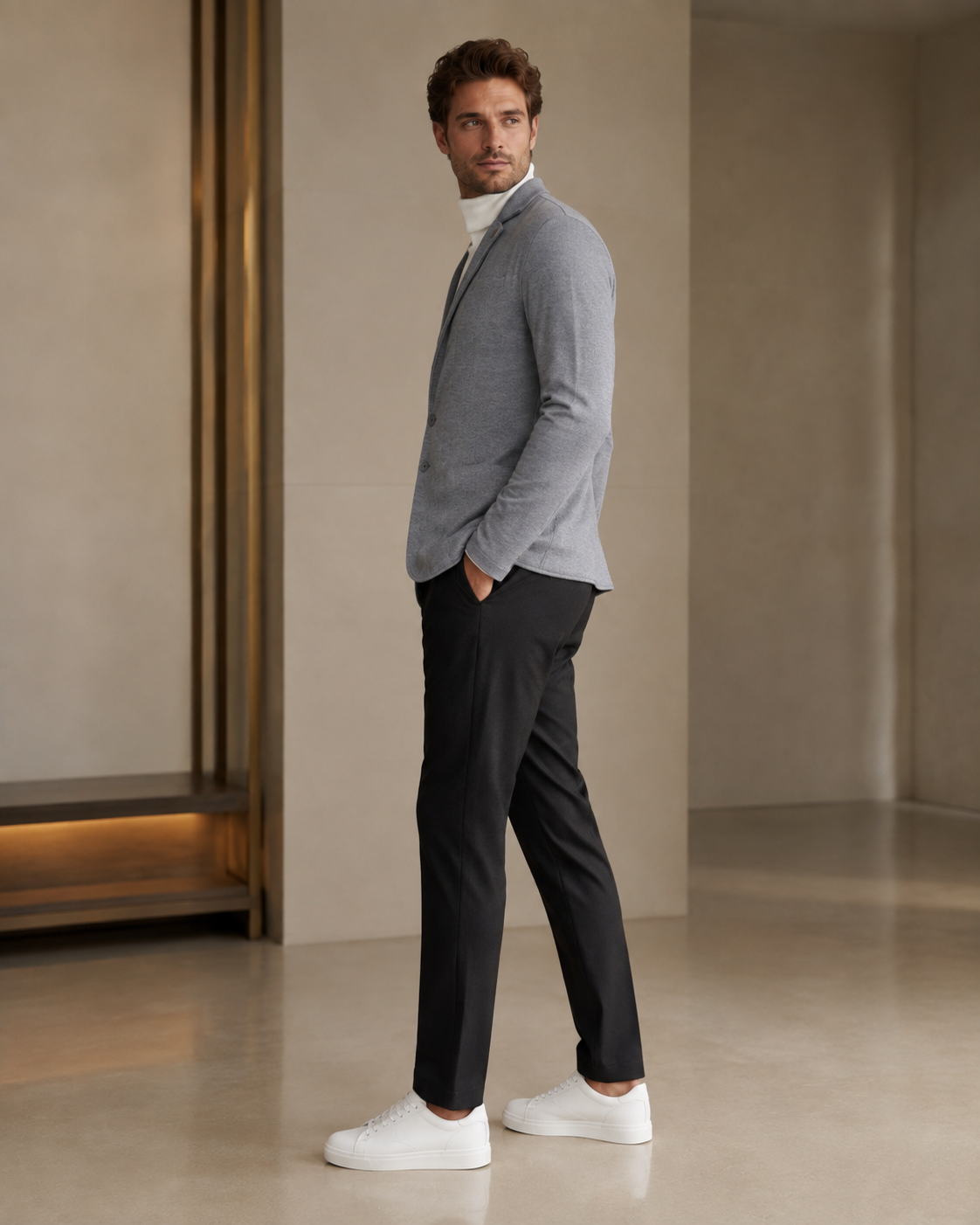 Men Grey Single-Breasted Textured Blazer for Smart Casual Wear-5