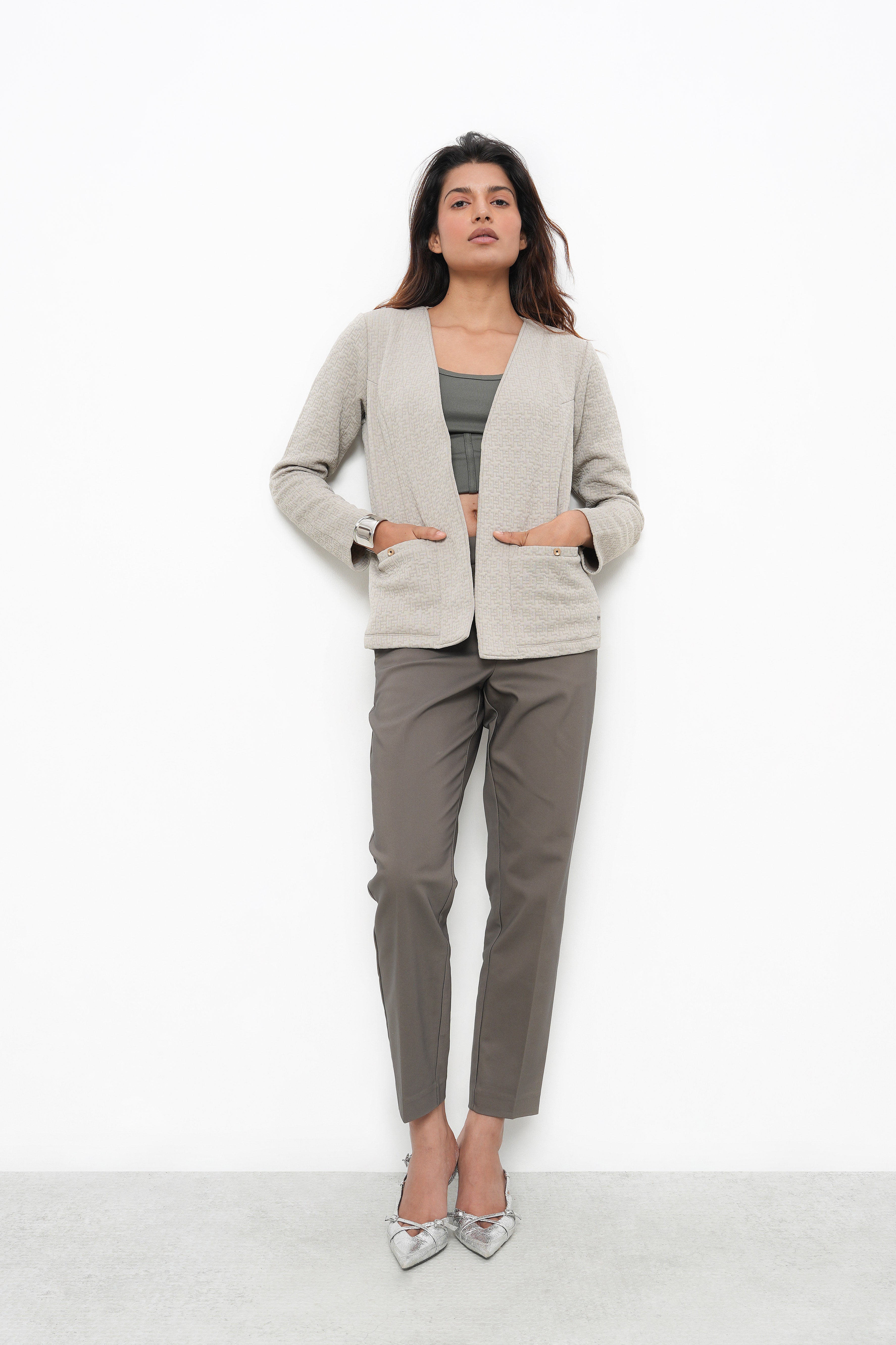 BONNATY BEIGE RELAXED FIT FRONT OPEN BLAZER