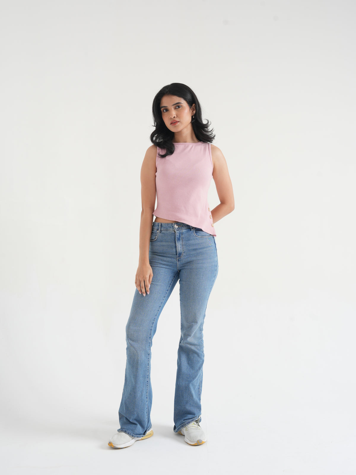 Dusty Pink Ribbed Sleeveless Side-Button Top