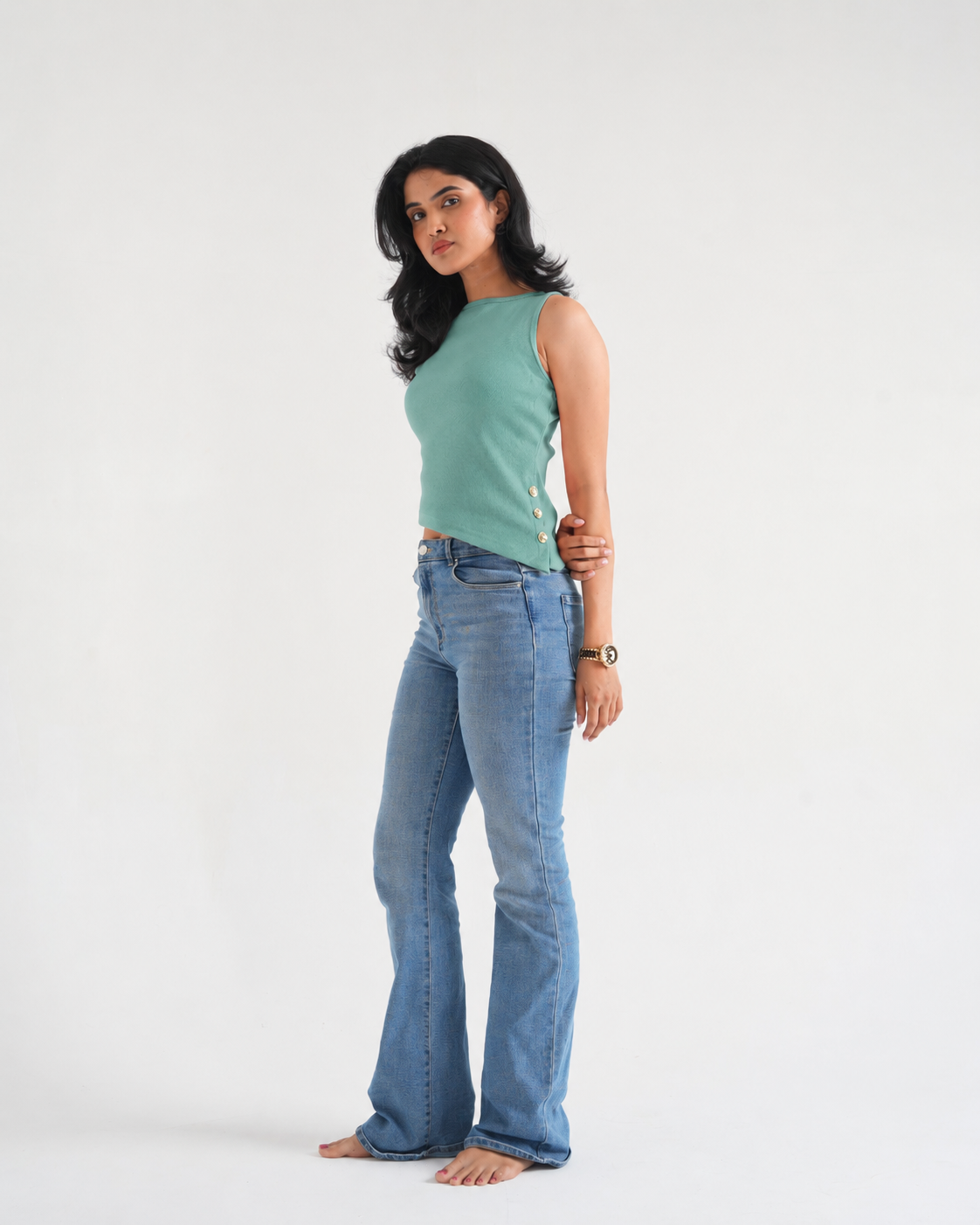 Pista Ribbed Sleeveless Side-Button Top