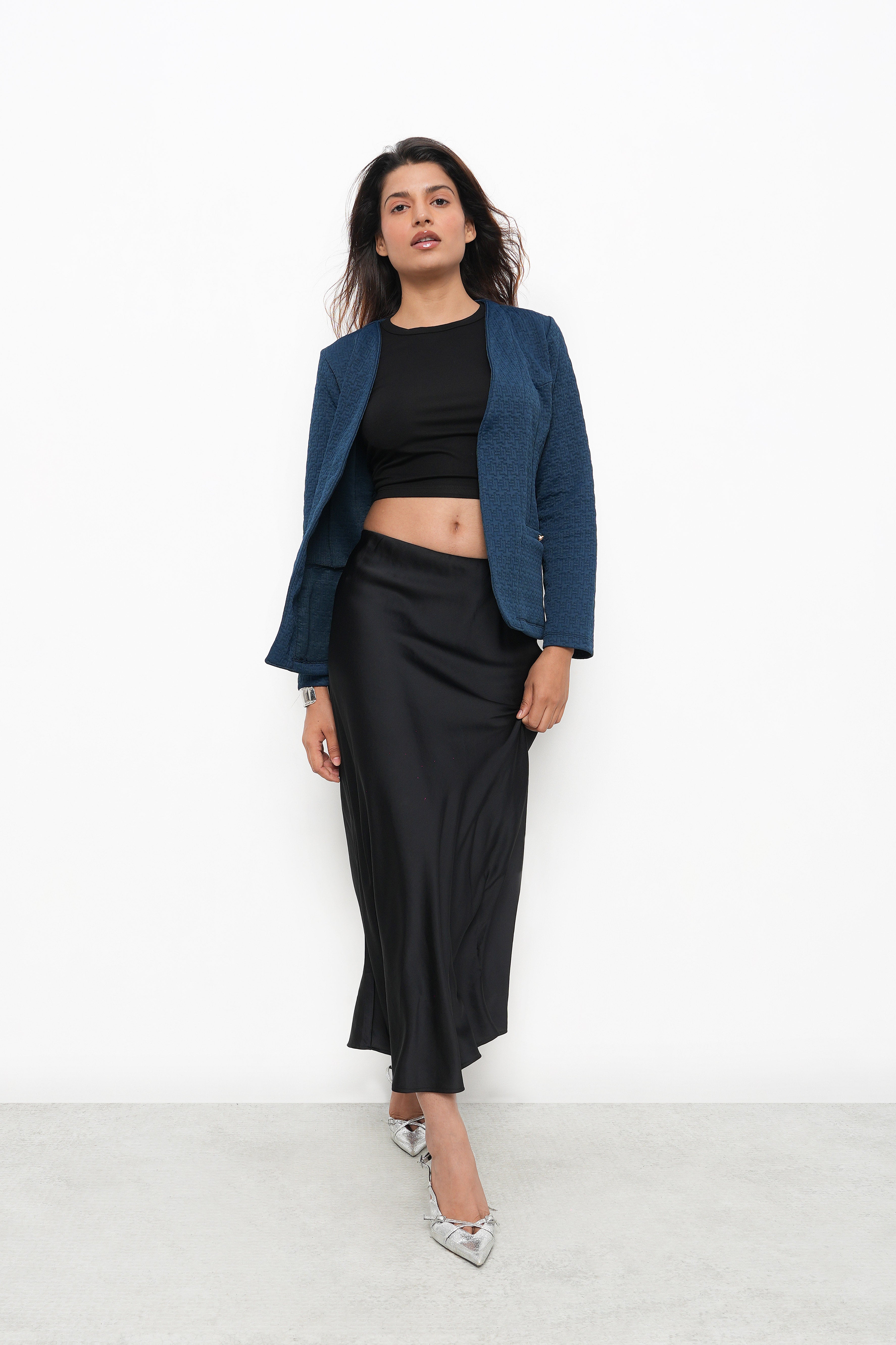 BONNATY TEAL RELAXED FIT FRONT OPEN BLAZER