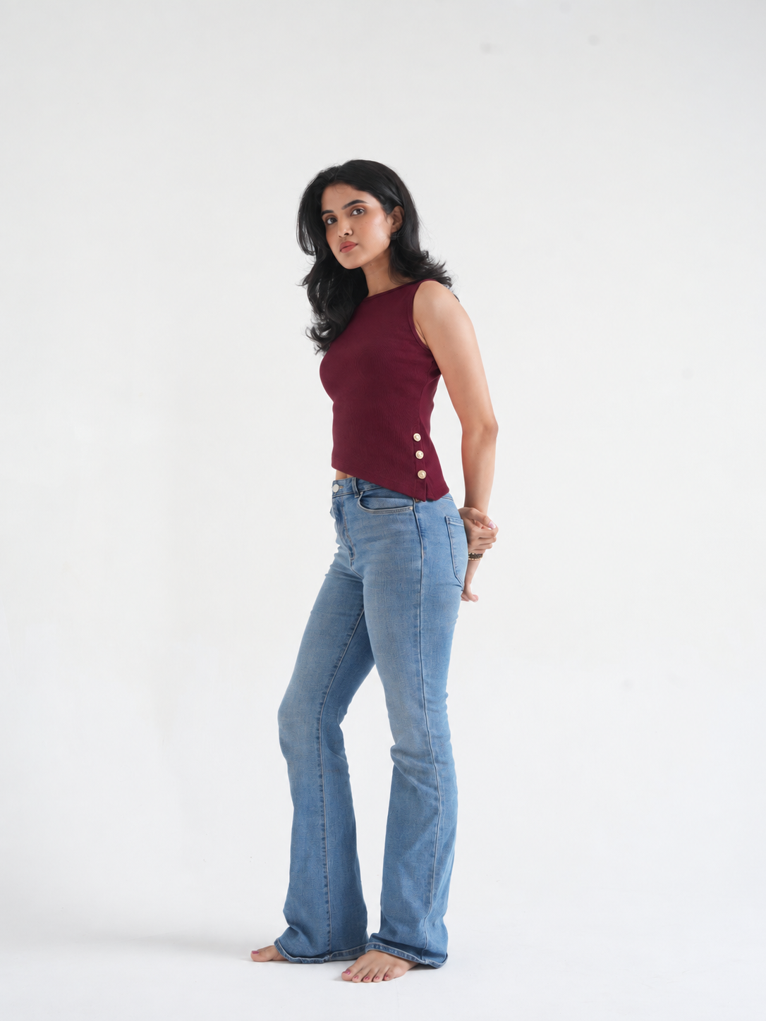 Chilly Ribbed Sleeveless Side-Button Top
