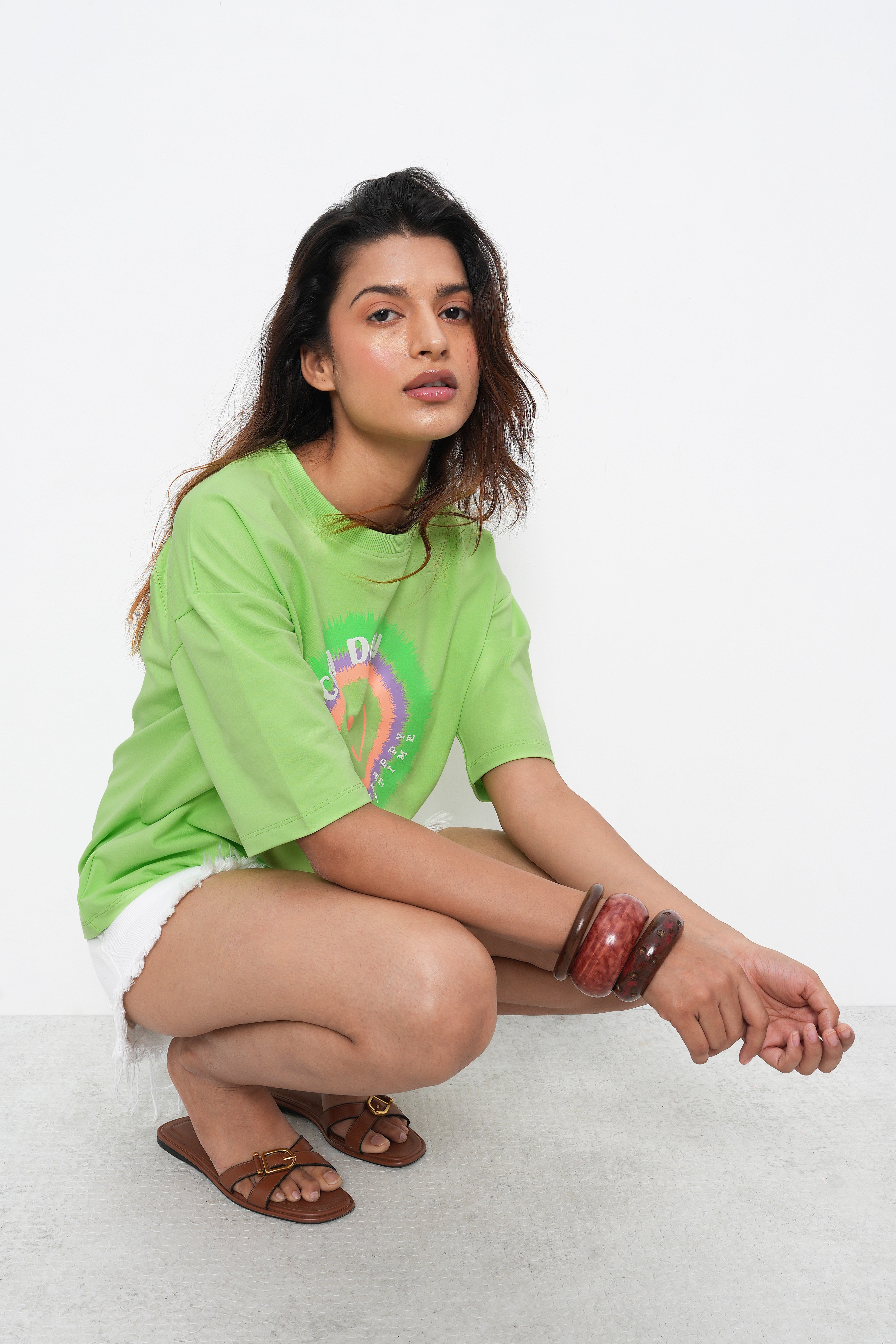 BONNATY COTTON OVERSIZED LIME T-SHIRT-4