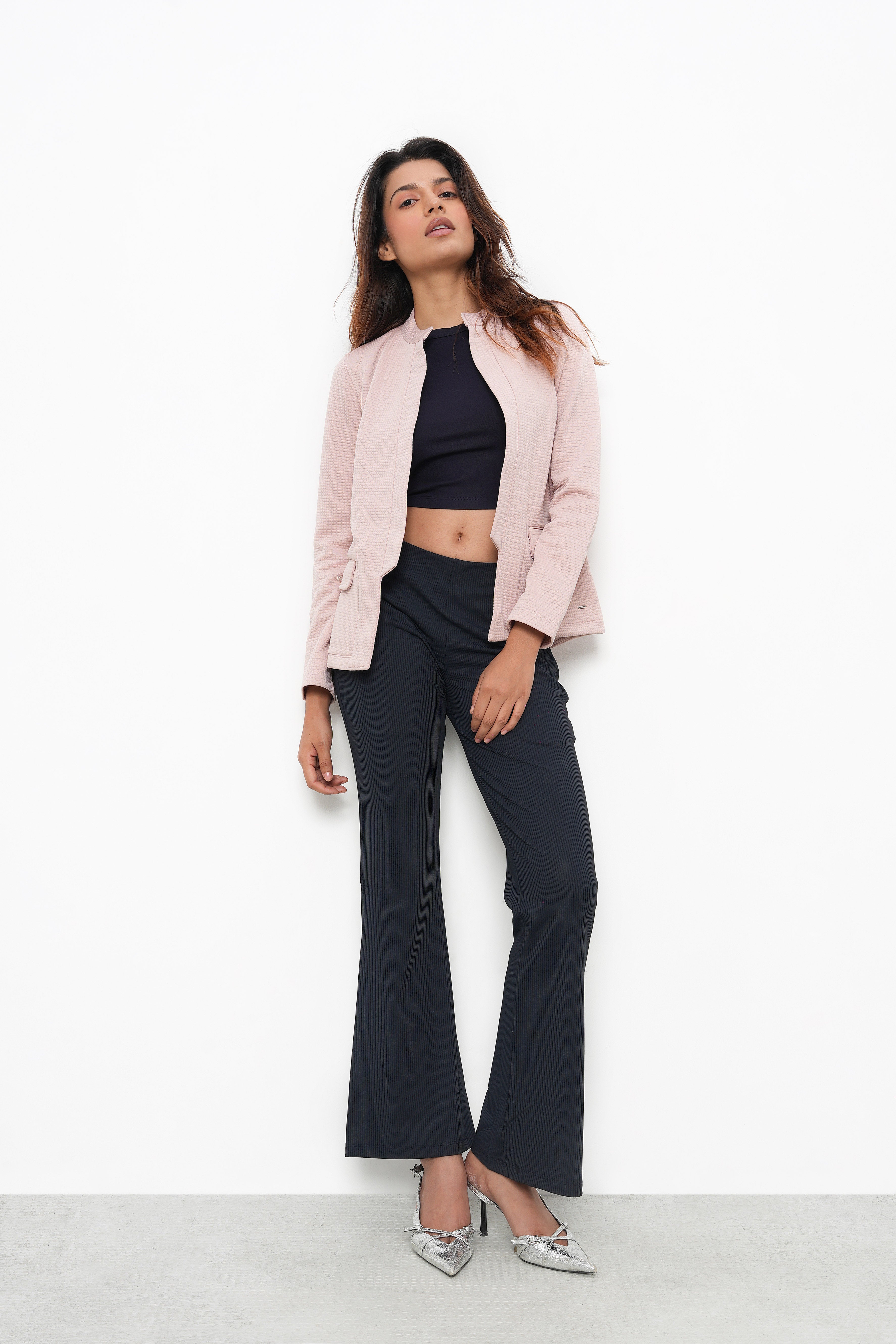 WOMEN PEACH HIGH COLLAR FRONT OPEN BLAZER