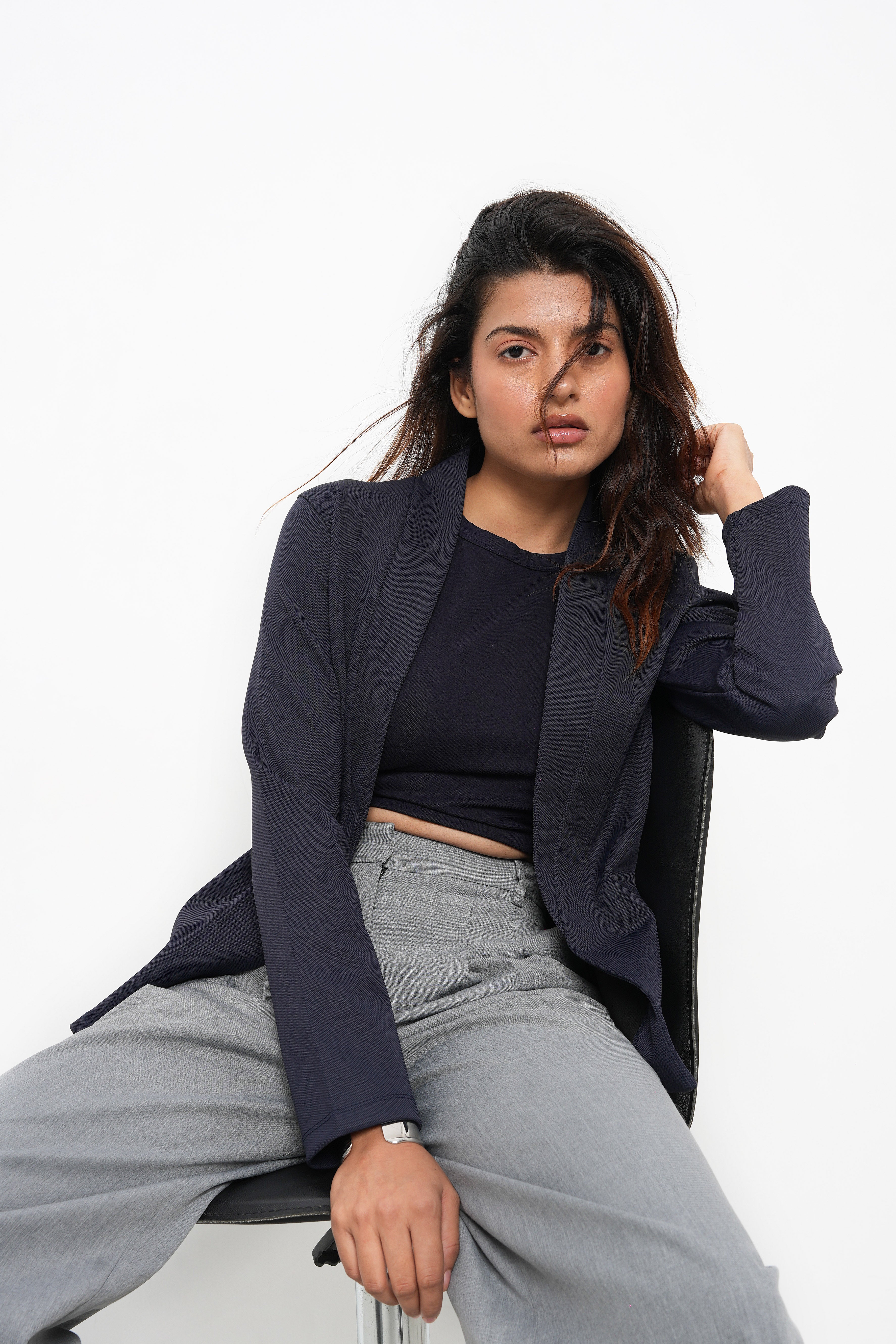 WOMEN NAVY SLIM FIT CASUAL BLAZER