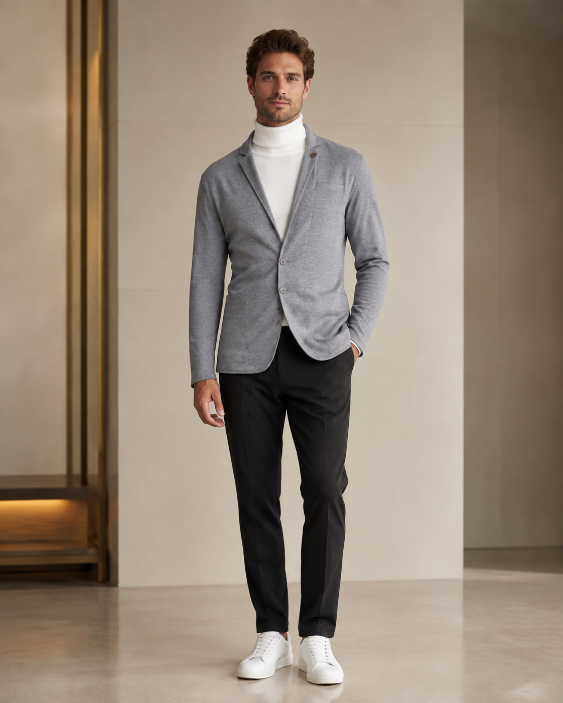Men Grey Single-Breasted Textured Blazer for Smart Casual Wear-4